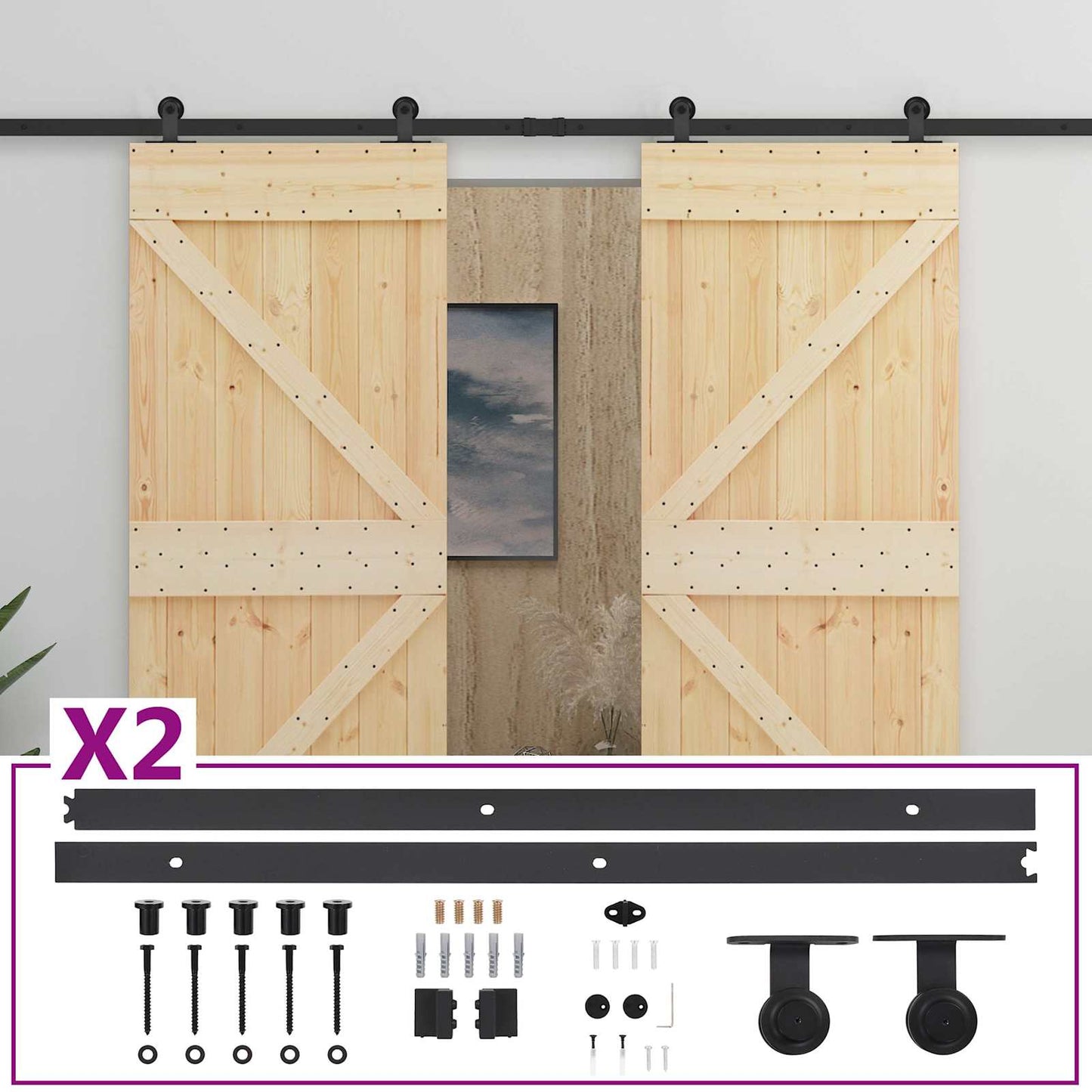 vidaXL Συρόμενη Πόρτα 2 τμχ. 80 x 210 cm Μασίφ Ξύλο Πεύκου