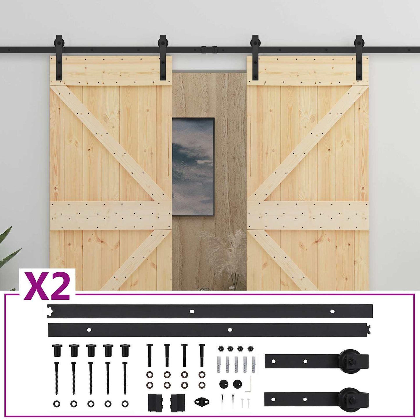 vidaXL Συρόμενη Πόρτα 2 τμχ. 80 x 210 cm Μασίφ Ξύλο Πεύκου