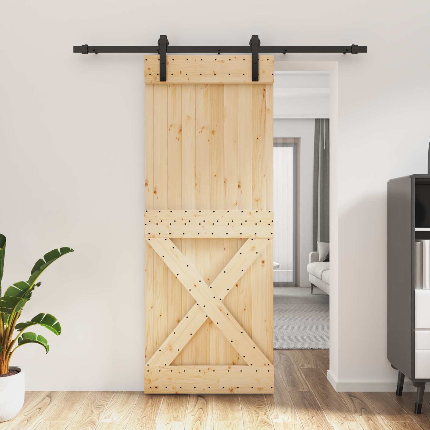 vidaXL Συρόμενη Πόρτα Φυσικό και Μαύρο 80 x 210 cm