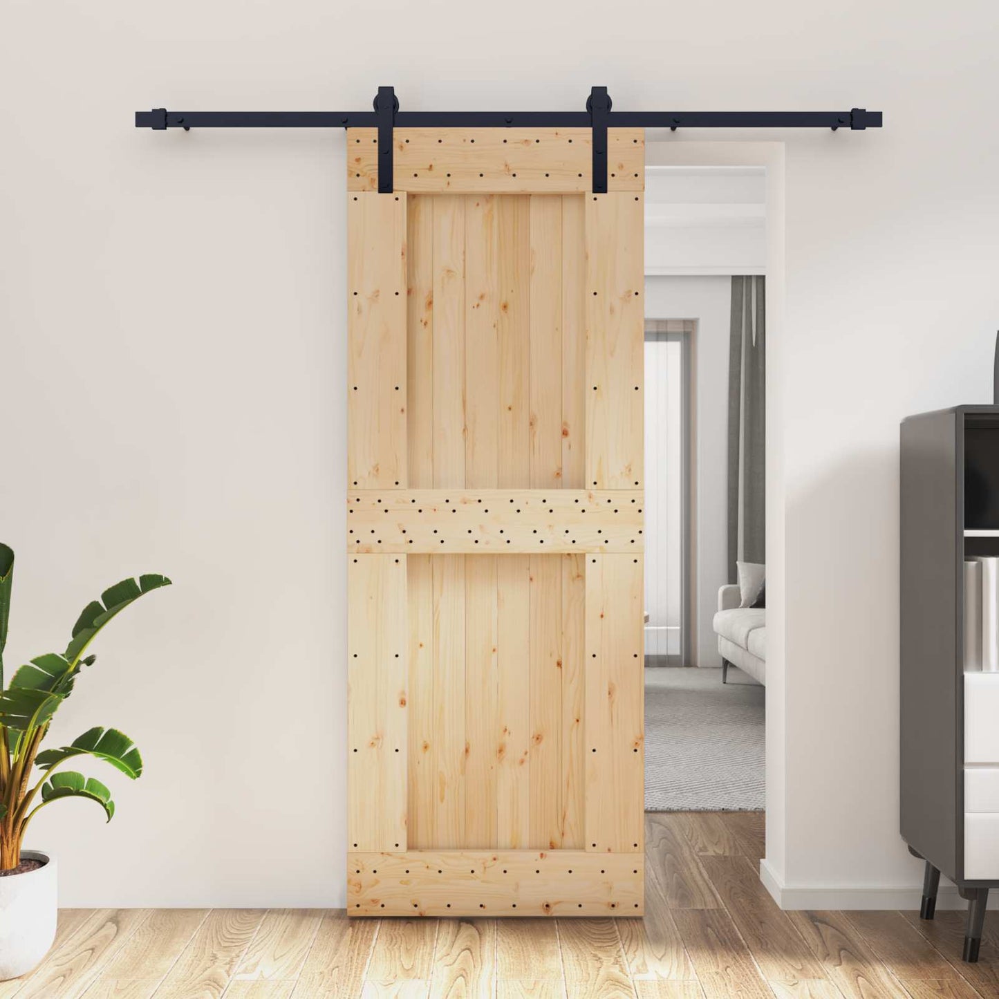 vidaXL Συρόμενη Πόρτα Φυσικό και Μαύρο 80 x 210 cm