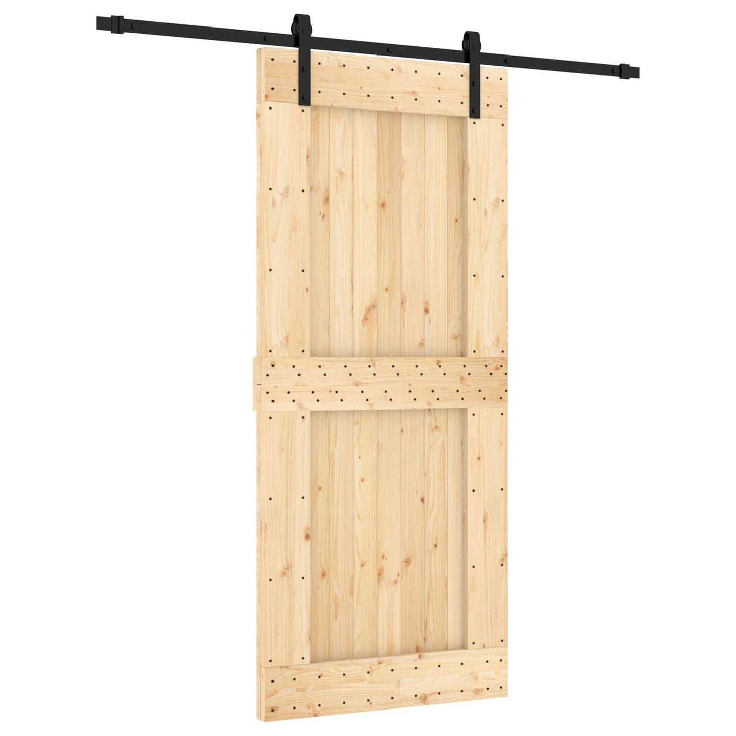 vidaXL Συρόμενη Πόρτα 90 x 210 cm Συμπαγές Ξύλο Πεύκου (Ακατέργαστο)