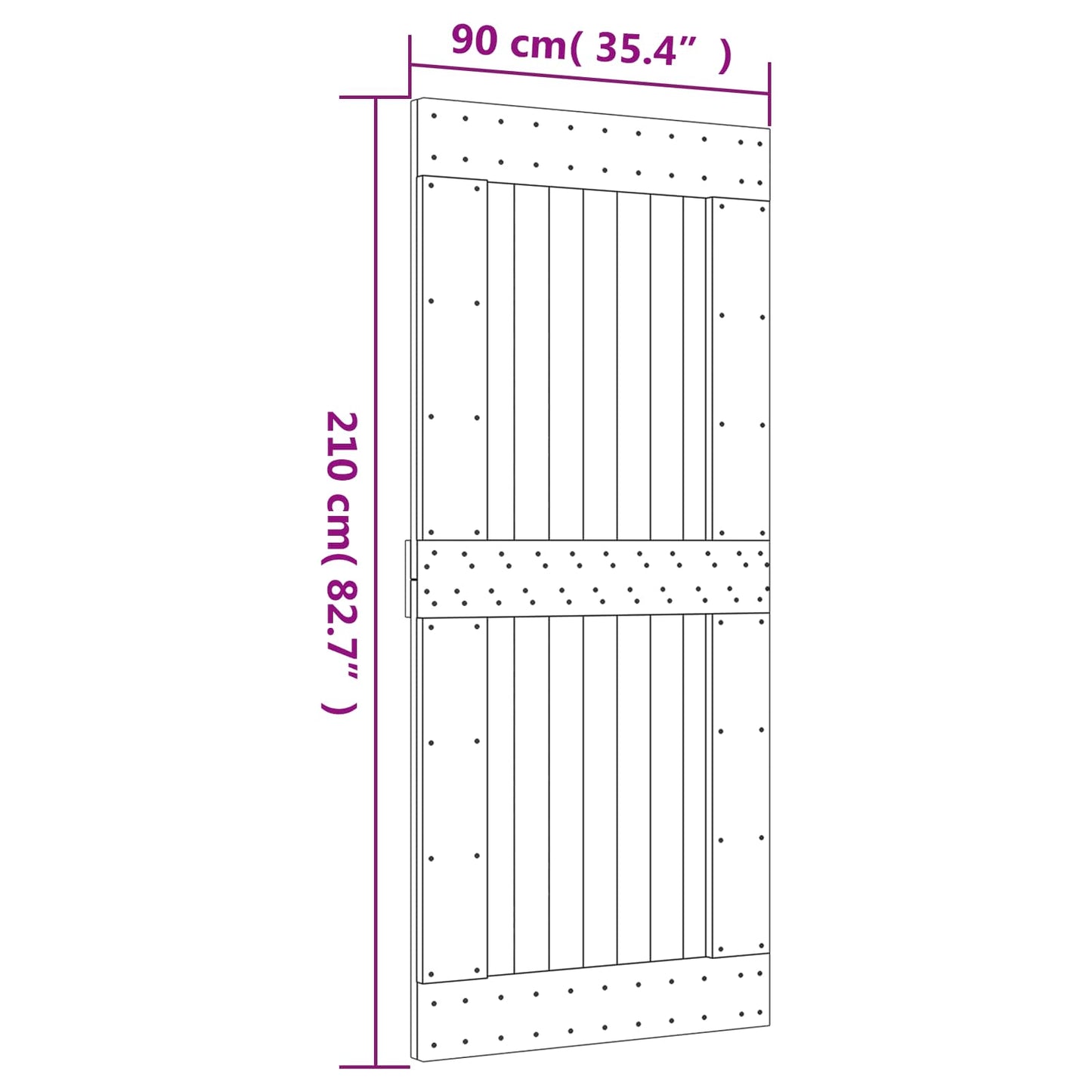 vidaXL Συρόμενη Πόρτα 90 x 210 cm Συμπαγές Ξύλο Πεύκου (Ακατέργαστο)