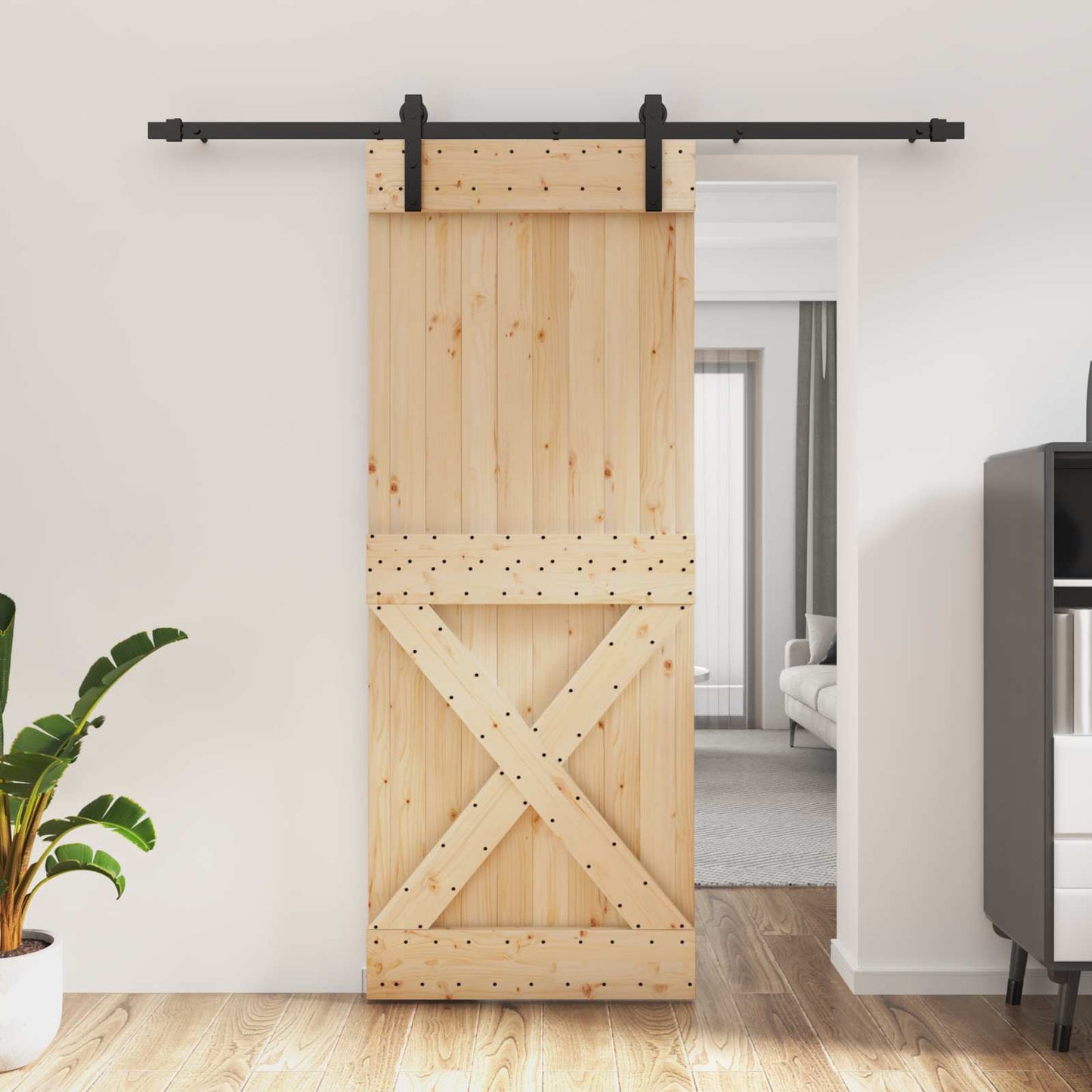 vidaXL Συρόμενη Πόρτα Φυσικό και Μαύρο 80 x 210 cm