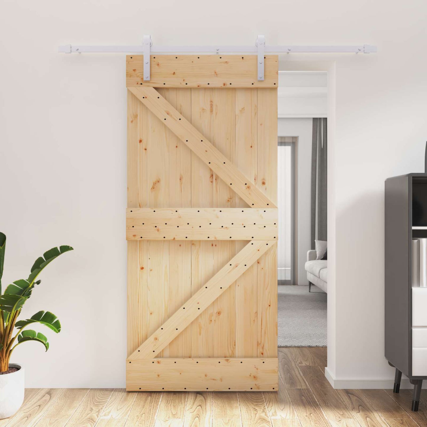 vidaXL Συρόμενη Πόρτα Φυσικό και Λευκό 95 x 210 cm