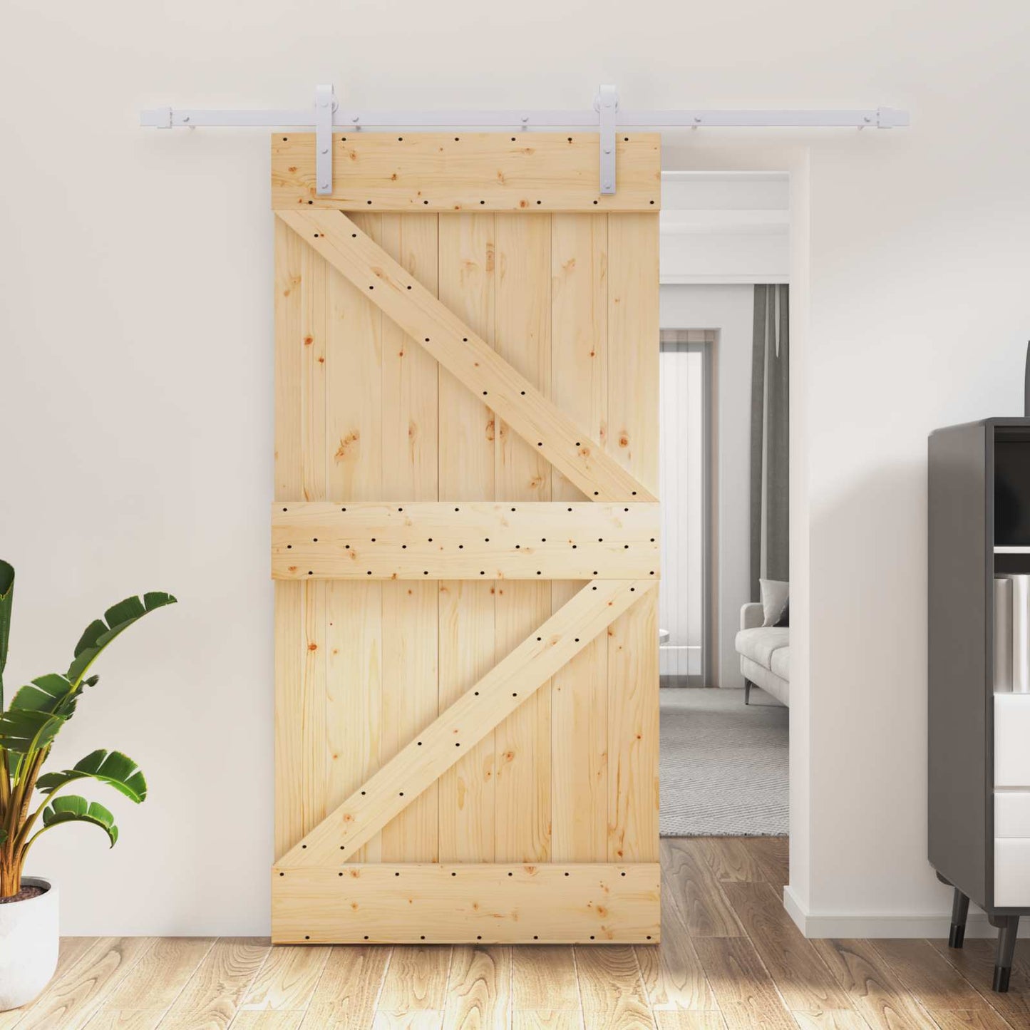 vidaXL Συρόμενη Πόρτα 100 x 210 cm Μασίφ Ξύλο Πεύκου Φυσικό και Λευκό