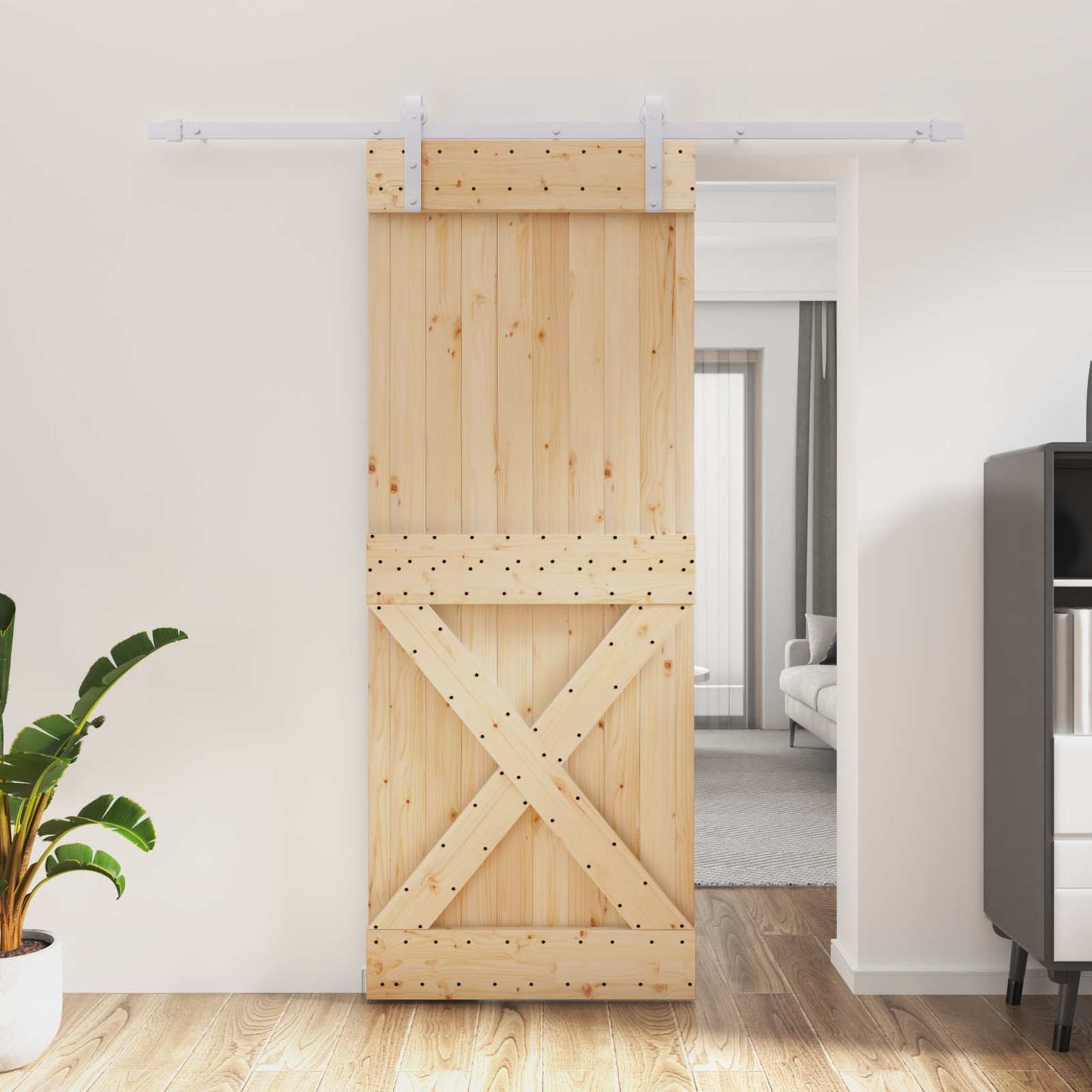 vidaXL Συρόμενη Πόρτα Φυσικό και Λευκό 80 x 210 cm