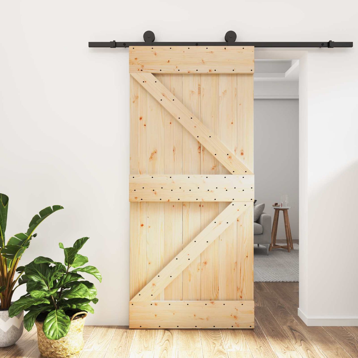vidaXL Συρόμενη Πόρτα Φυσικό και Μαύρο 95 x 210 cm