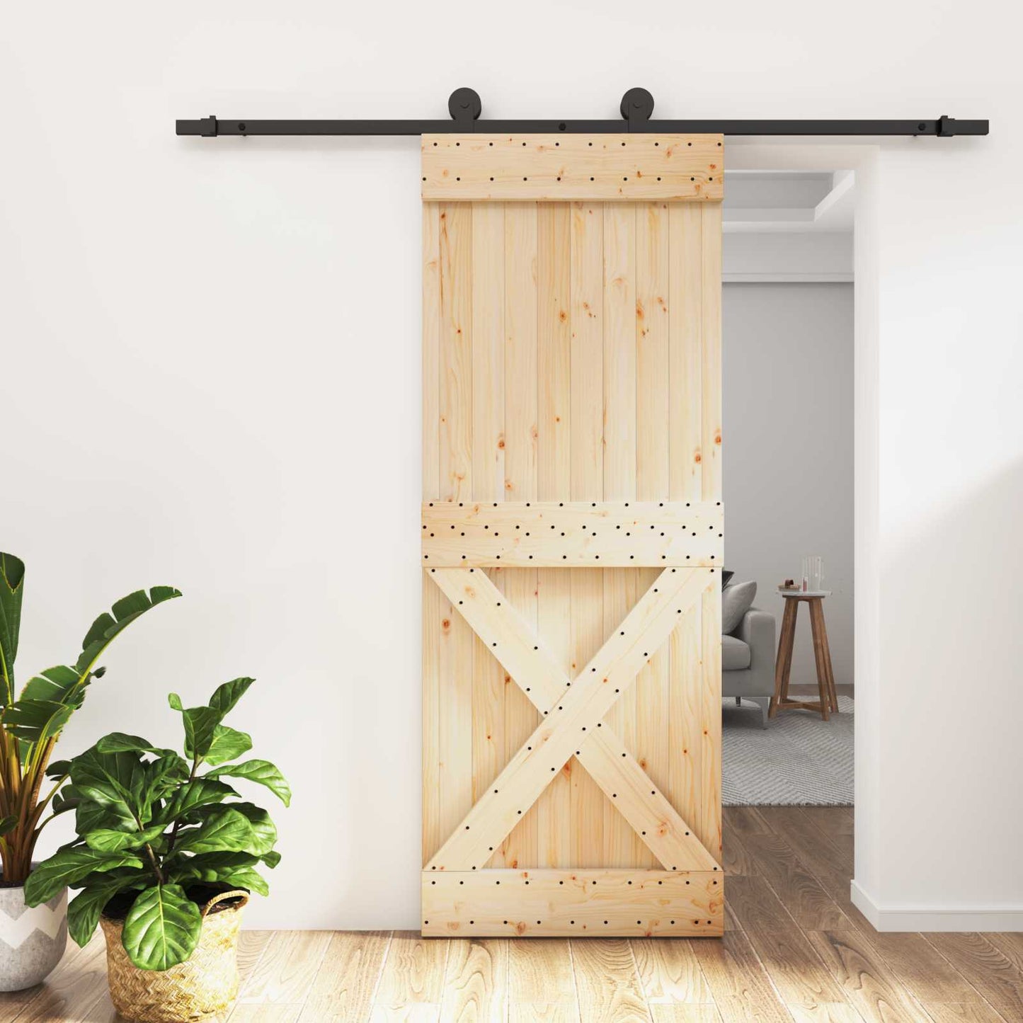 vidaXL Συρόμενη Πόρτα Φυσικό και Μαύρο 80 x 210 cm