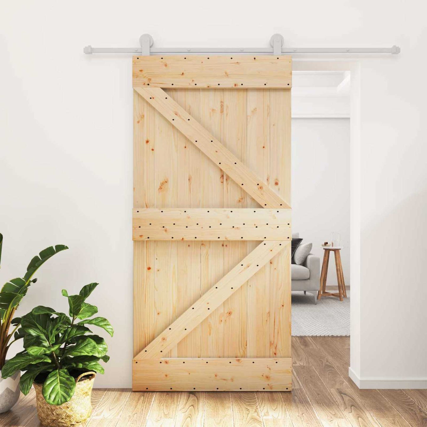 vidaXL Συρόμενη Πόρτα 100 x 210 cm Μασίφ Ξύλο Πεύκου Φυσικό και Λευκό