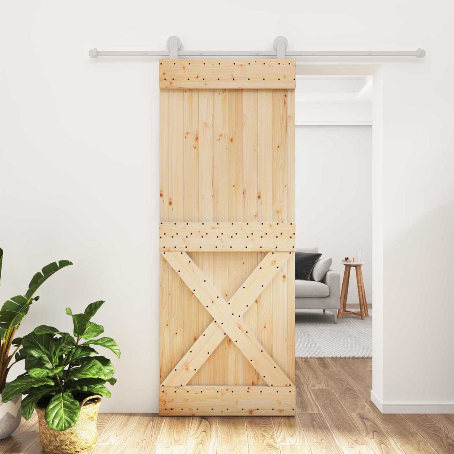 vidaXL Συρόμενη Πόρτα Φυσικό και Λευκό 80 x 210 cm