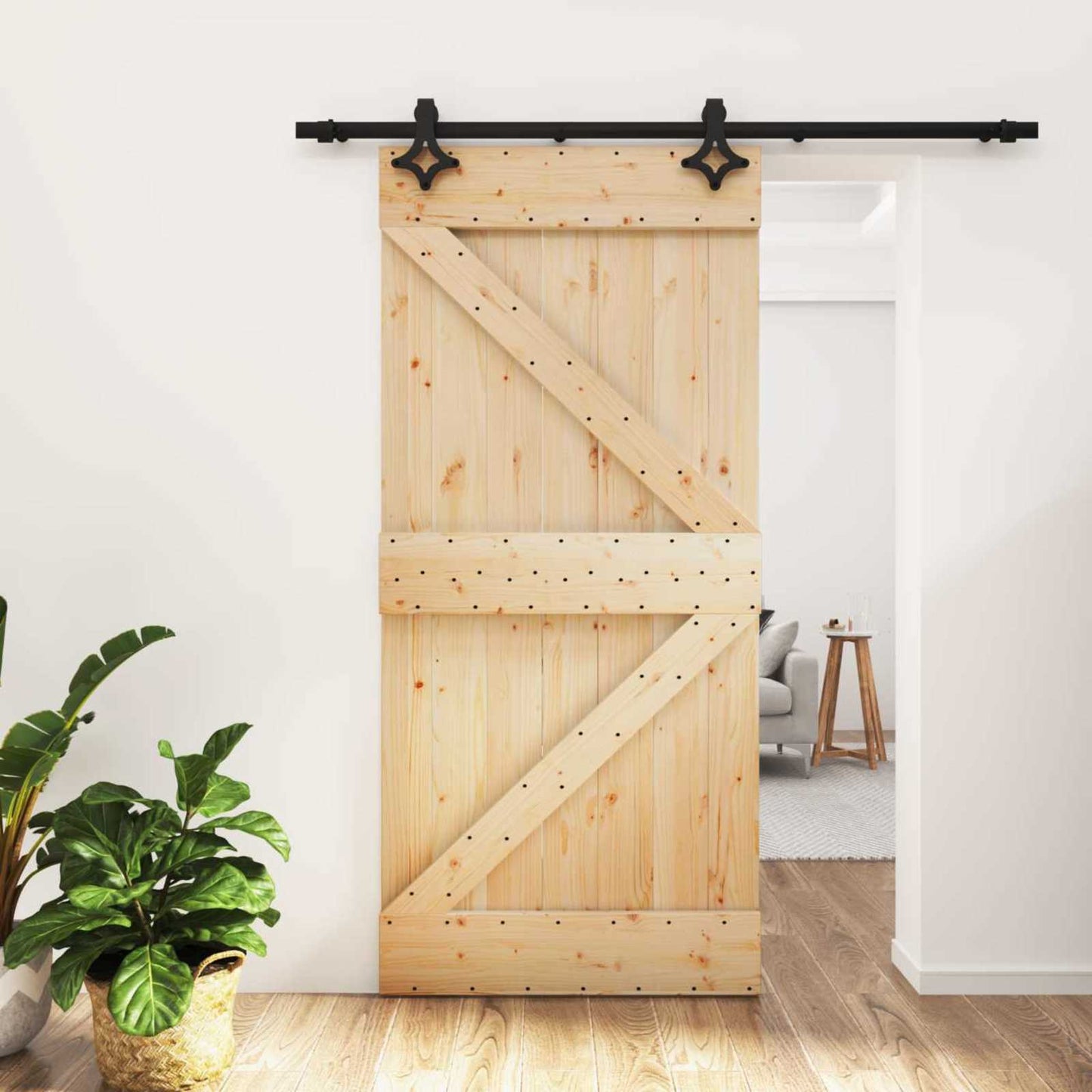 vidaXL Συρόμενη Πόρτα Φυσικό και Μαύρο 95 x 210 cm