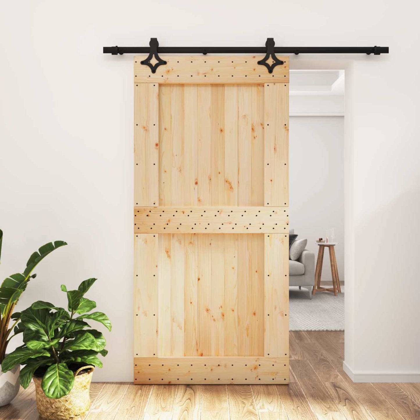 vidaXL Συρόμενη Πόρτα 100 x 210 cm Συμπαγές Ξύλο Πεύκου (Ακατέργαστο)