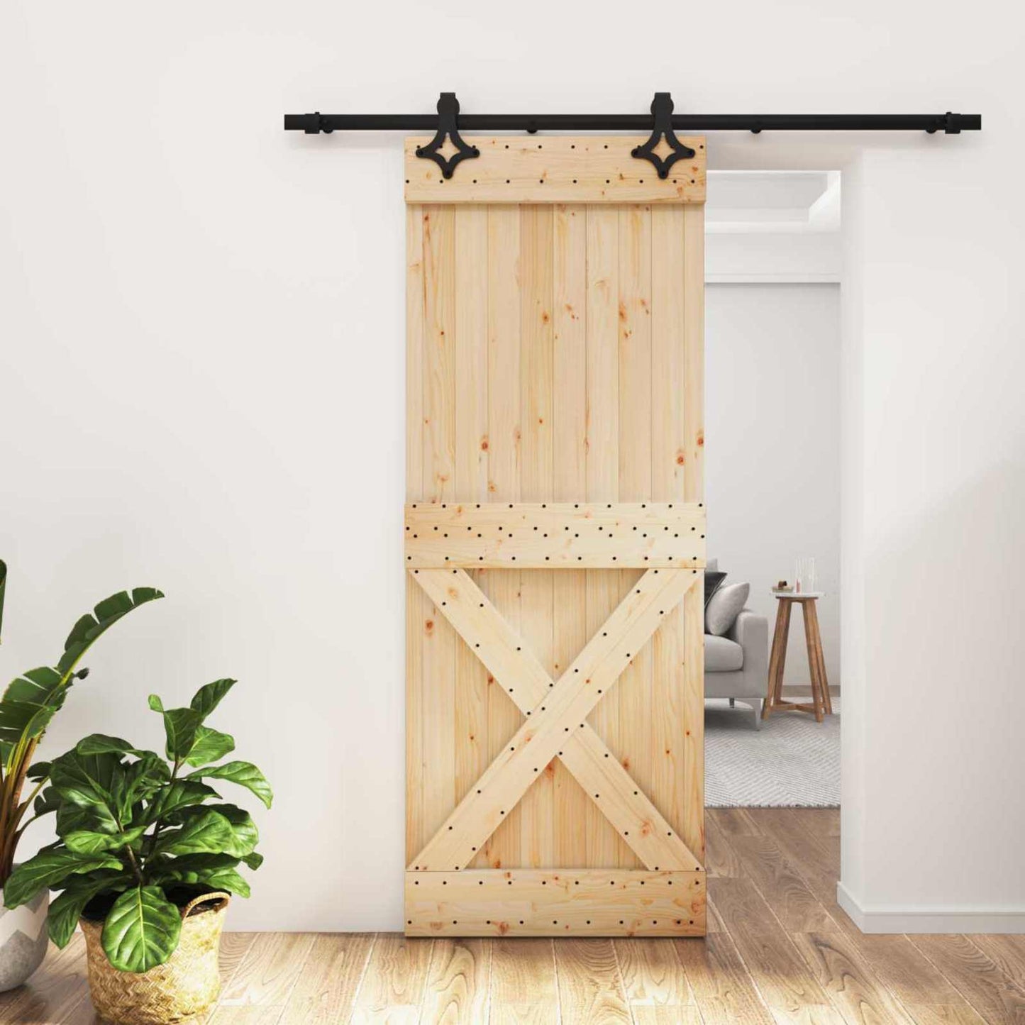 vidaXL Συρόμενη Πόρτα Φυσικό και Μαύρο 80 x 210 cm