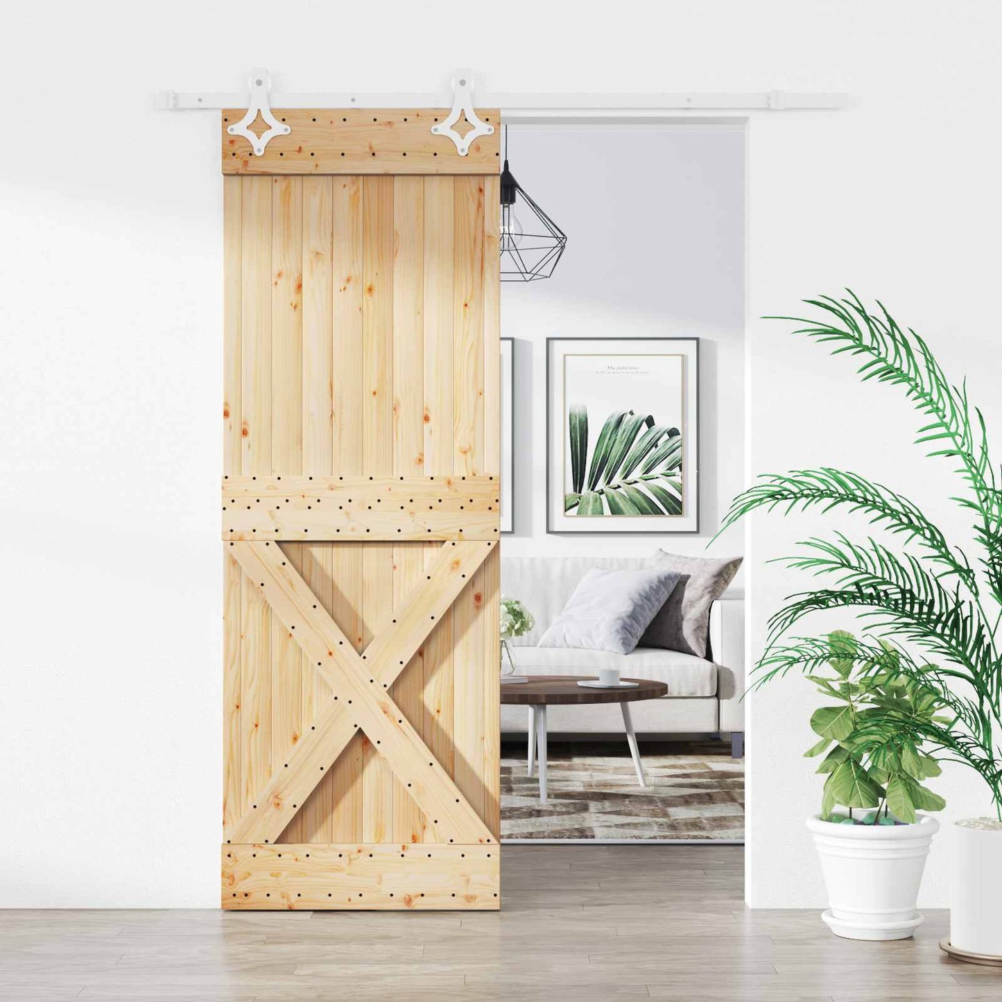 vidaXL Συρόμενη Πόρτα Φυσικό και Λευκό 80 x 210 cm