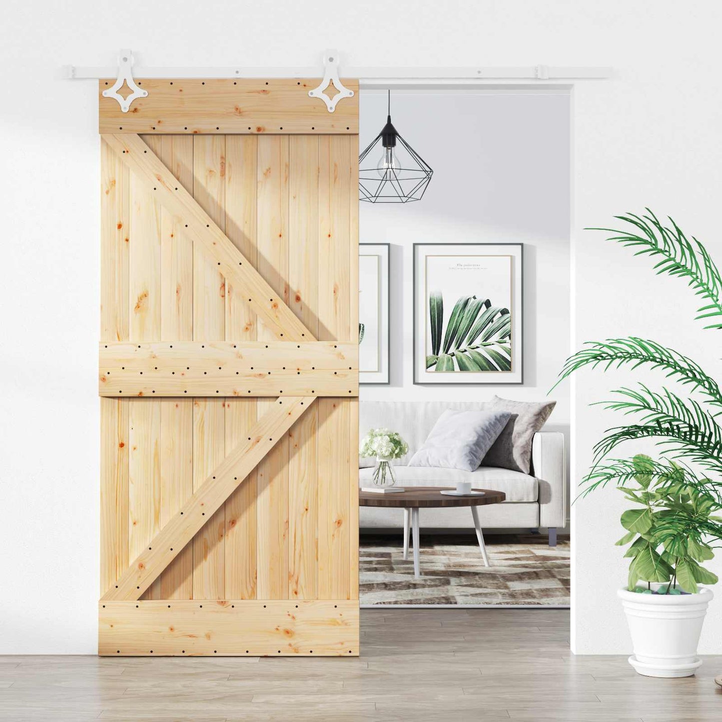 vidaXL Συρόμενη Πόρτα Φυσικό και Λευκό 95 x 210 cm