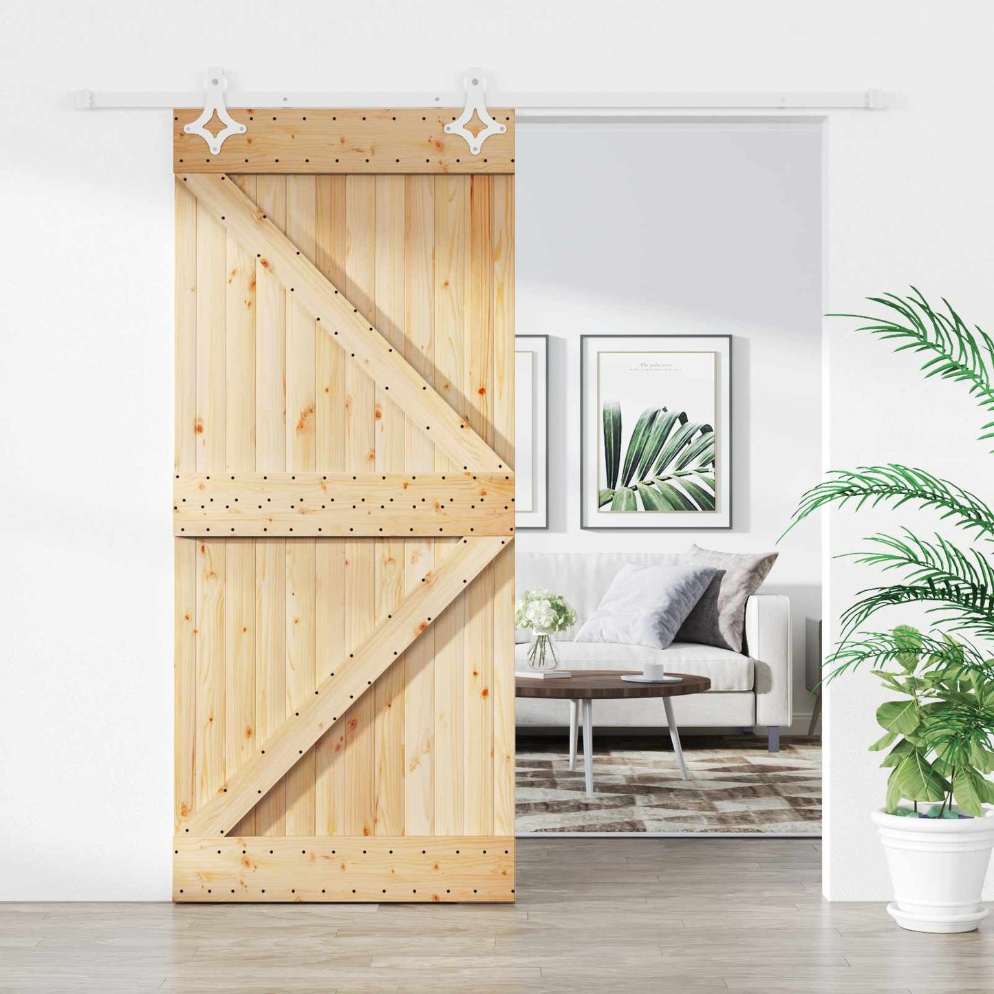 vidaXL Συρόμενη Πόρτα 100 x 210 cm Μασίφ Ξύλο Πεύκου Φυσικό και Λευκό