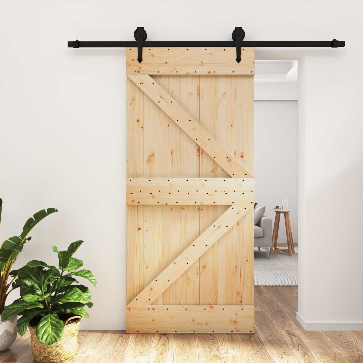 vidaXL Συρόμενη Πόρτα Φυσικό και Μαύρο 95 x 210 cm