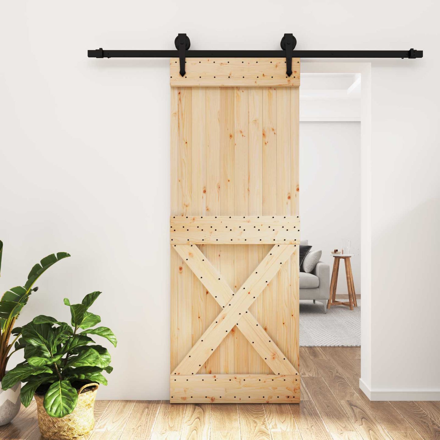 vidaXL Συρόμενη Πόρτα Φυσικό και Μαύρο 80 x 210 cm