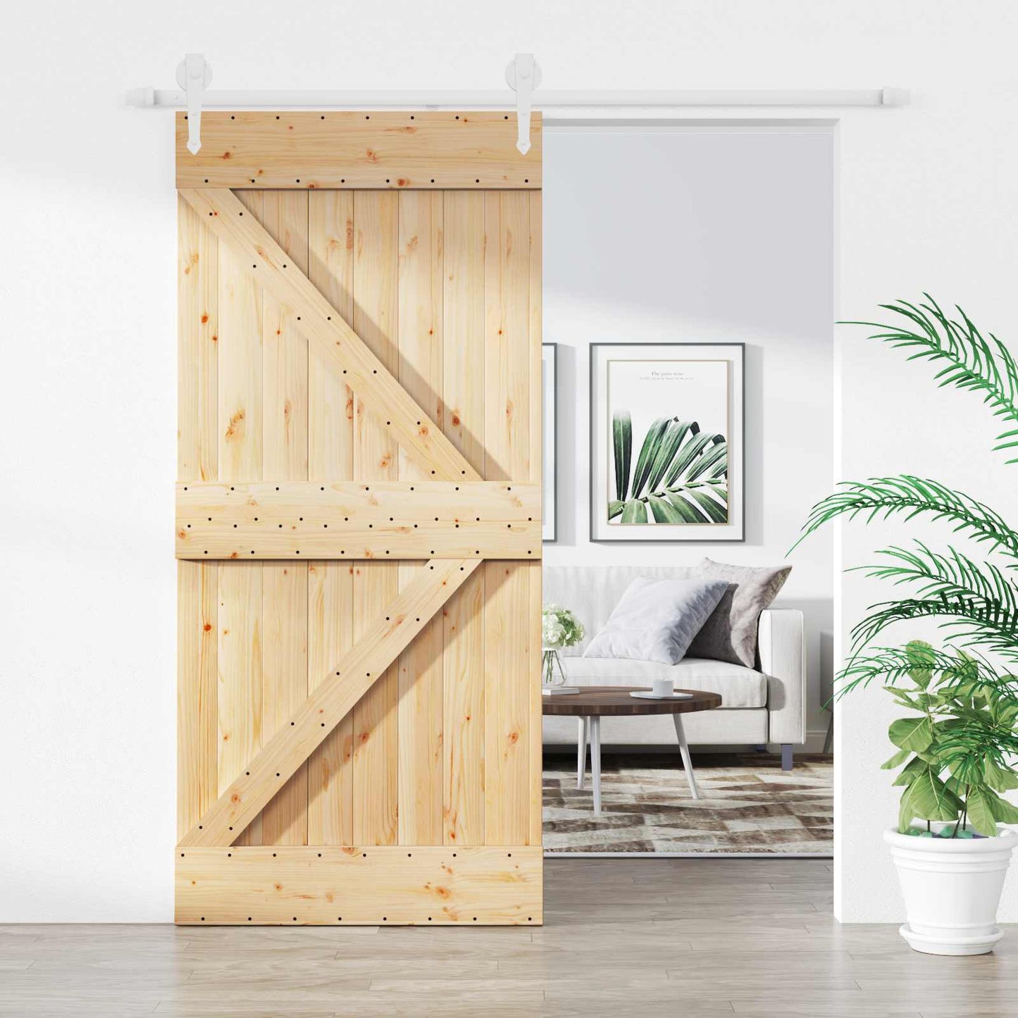 vidaXL Συρόμενη Πόρτα Φυσικό και Λευκό 95 x 210 cm