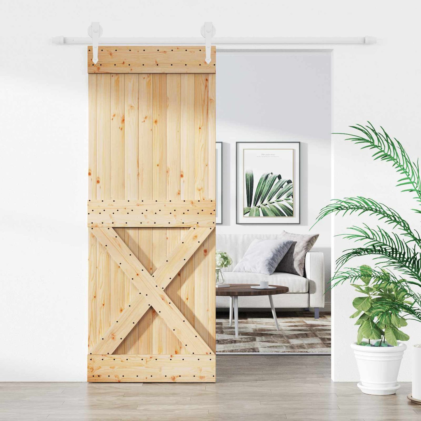 vidaXL Συρόμενη Πόρτα Φυσικό και Λευκό 80 x 210 cm