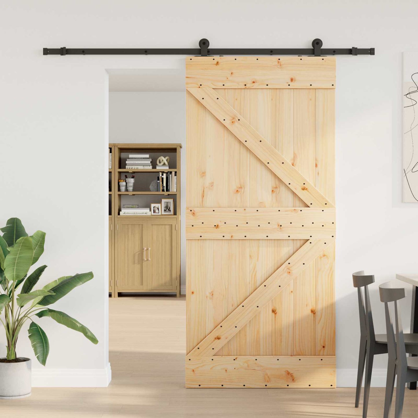 vidaXL Συρόμενη Πόρτα NARVIK Φυσικό και Μαύρο 100 x 210 εκ (213,5 εκ)