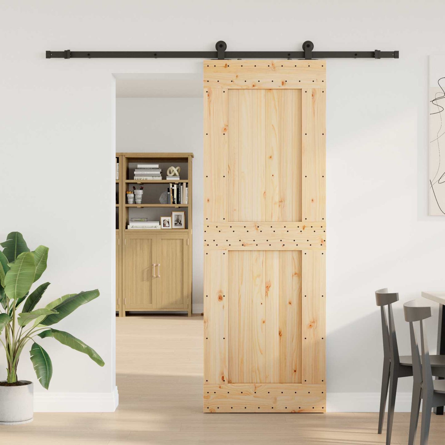 vidaXL Συρόμενη Πόρτα NARVIK Φυσικό και Μαύρο 80 x 210 εκ (213,5 εκ)
