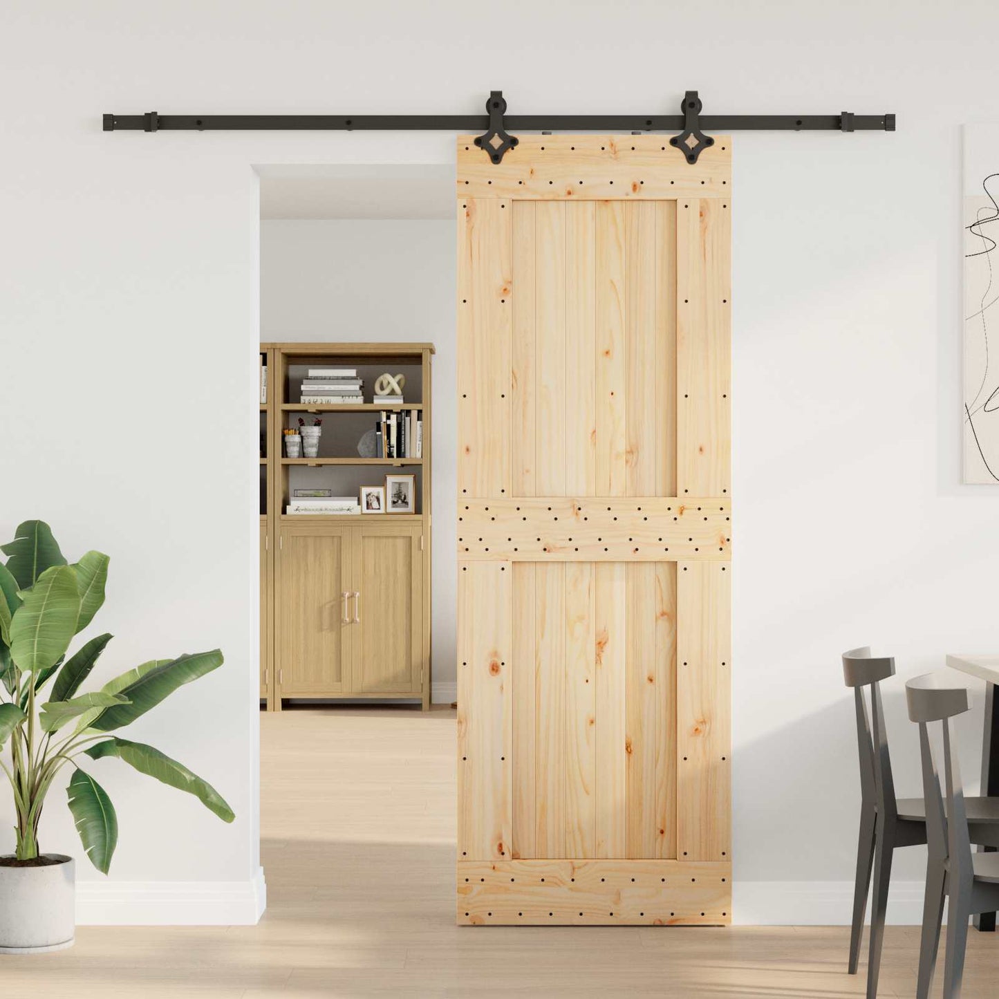 vidaXL Συρόμενη Πόρτα NARVIK Φυσικό και Μαύρο 80 x 210 εκ (213,5 εκ)