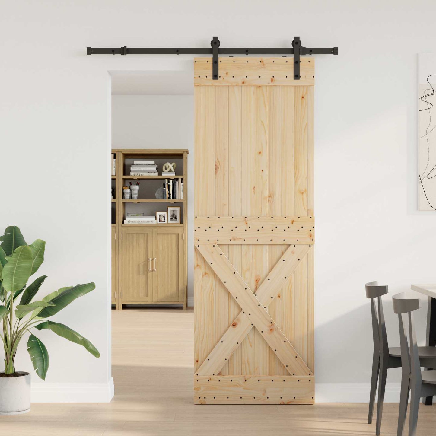 vidaXL Συρόμενη Πόρτα NARVIK Φυσικό και Μαύρο 80 x 210 εκ (152,5 εκ)