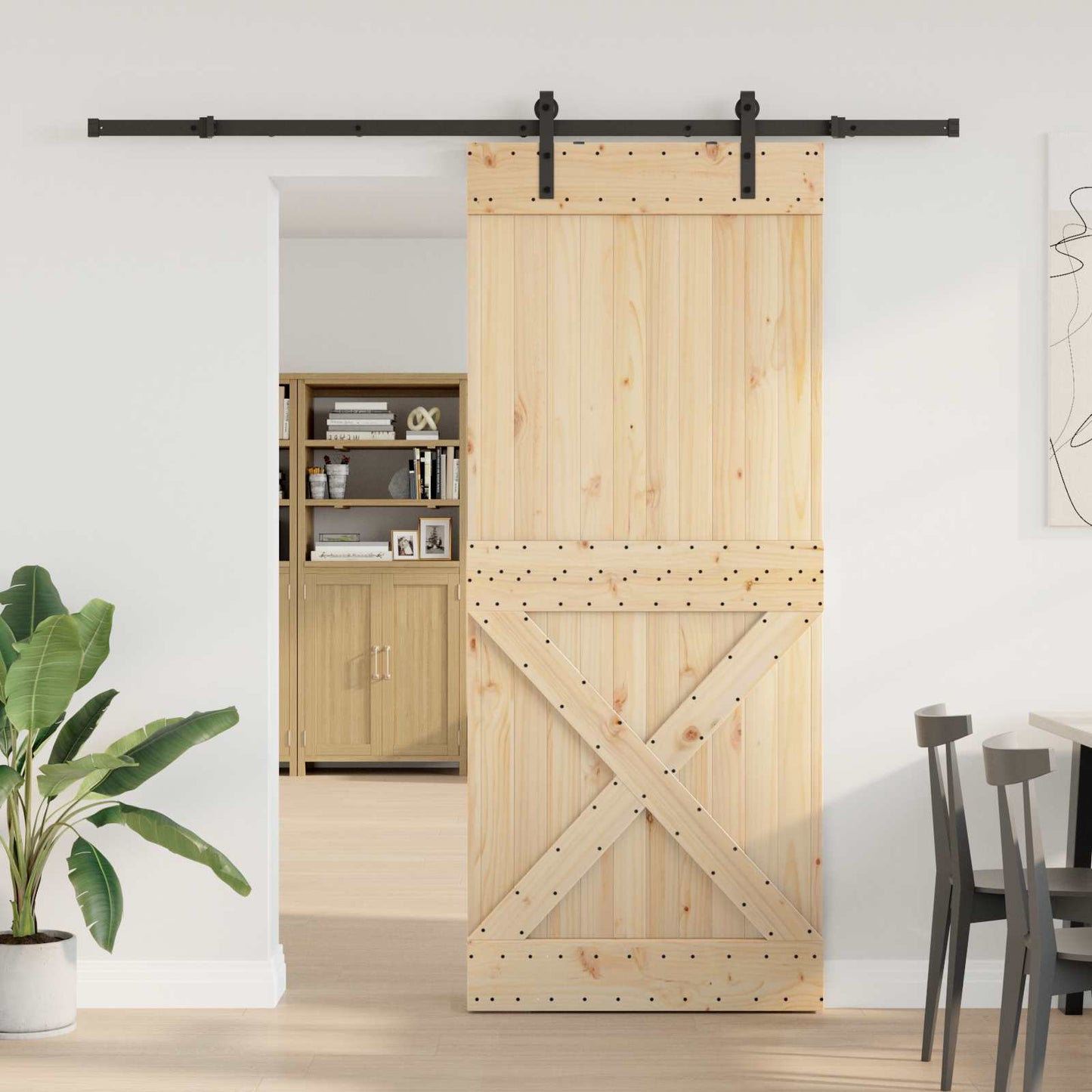 vidaXL Συρόμενη Πόρτα NARVIK Φυσικό και Μαύρο 100 x 210 εκ (213,5 εκ)