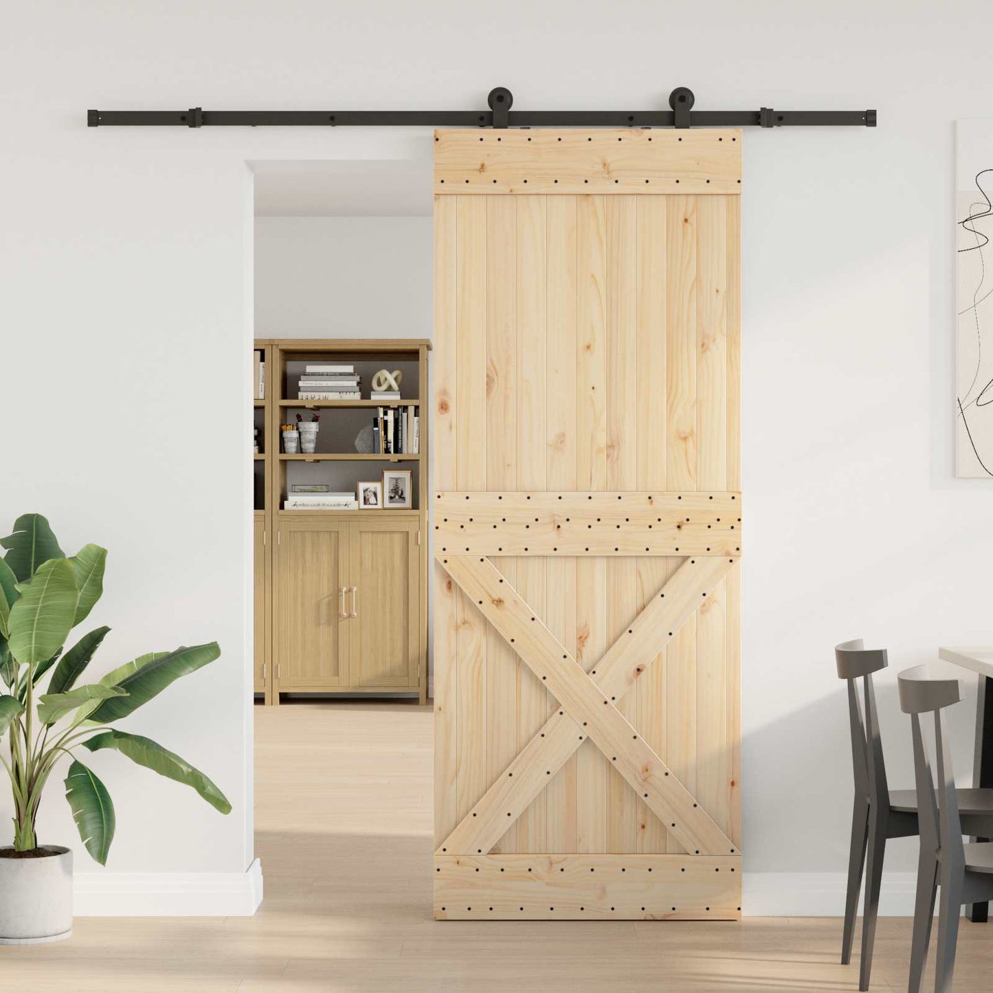 vidaXL Συρόμενη Πόρτα NARVIK Φυσικό και Μαύρο 90 x 210 εκ (213,5 εκ)
