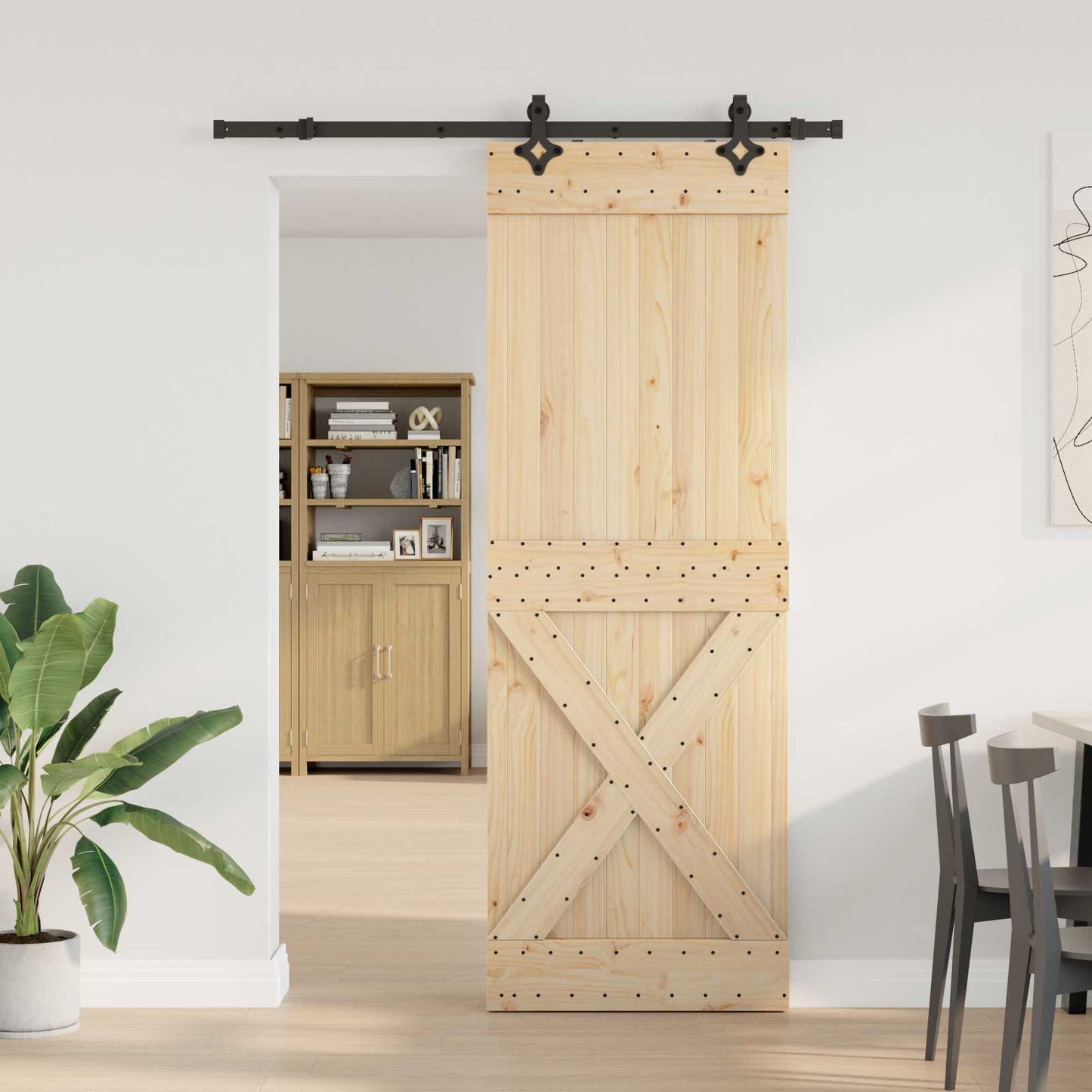vidaXL Συρόμενη Πόρτα NARVIK Φυσικό και Μαύρο 80 x 210 εκ (152,5 εκ)
