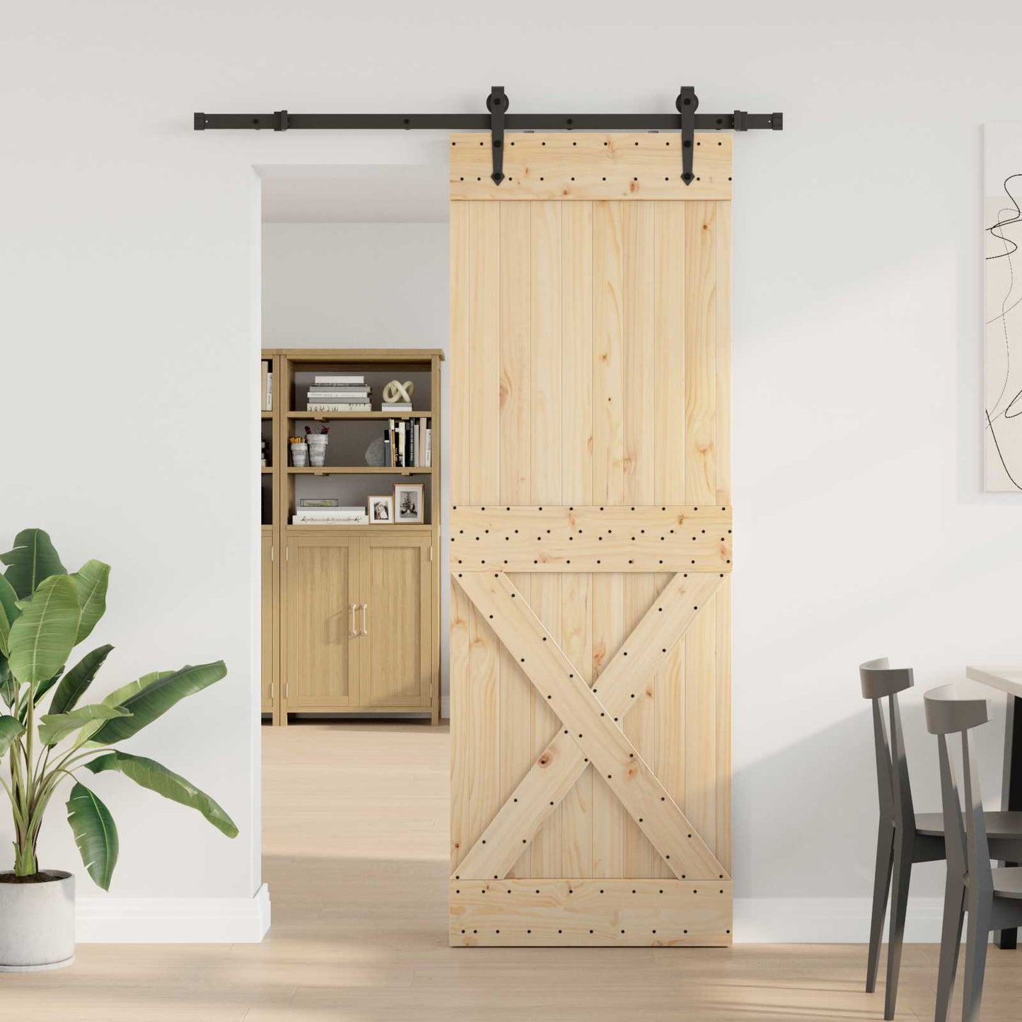 vidaXL Συρόμενη Πόρτα NARVIK Φυσικό και Μαύρο 80 x 210 εκ (152,5 εκ)