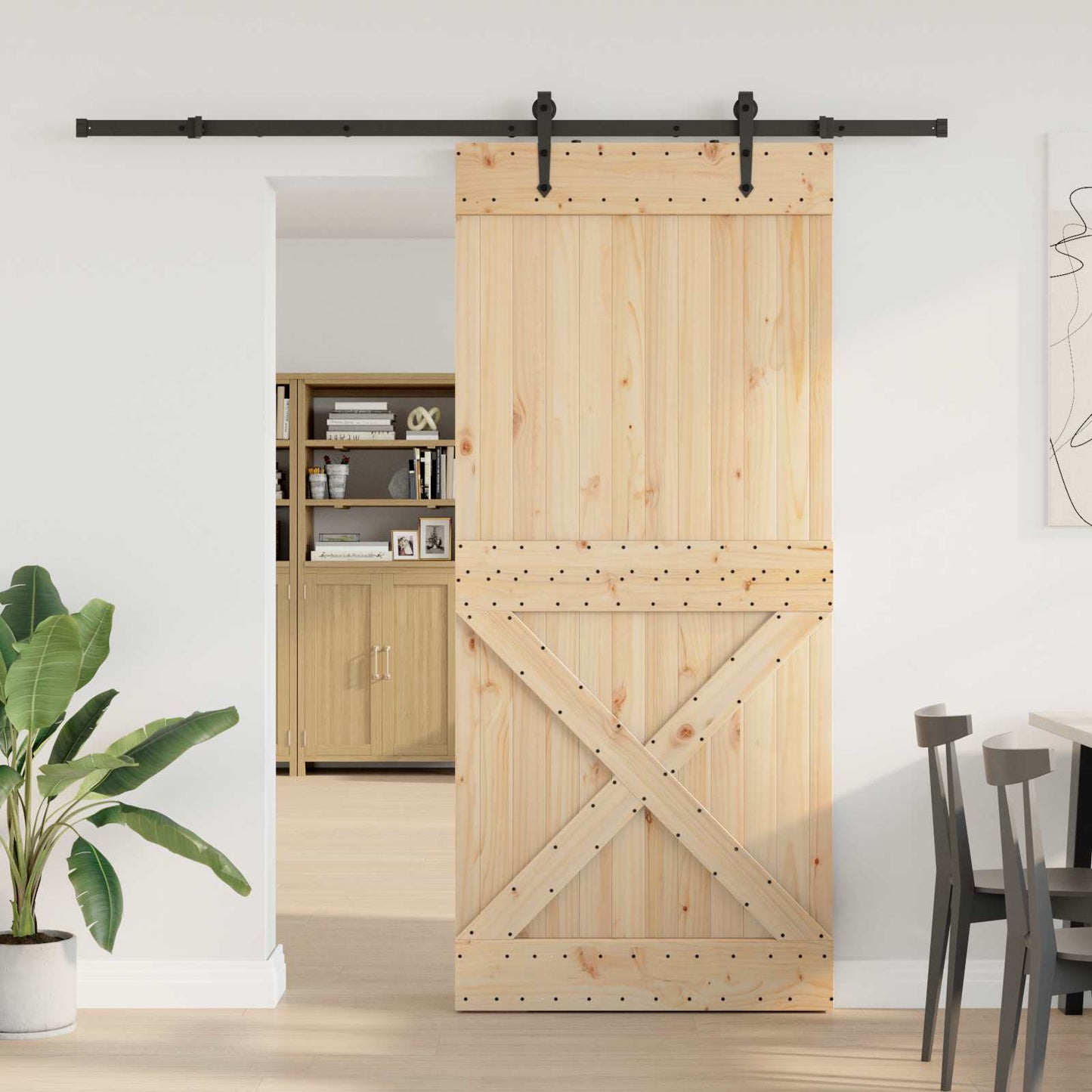 vidaXL Συρόμενη Πόρτα NARVIK Φυσικό και Μαύρο 90 x 210 εκ (213,5 εκ)
