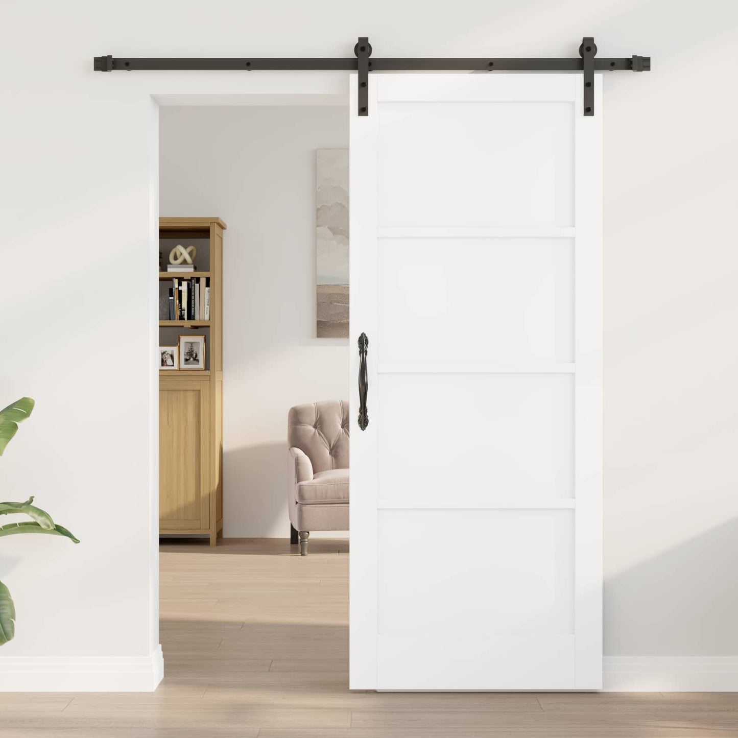 vidaXL Συρόμενη Πόρτα 83 x 202 εκ. Μασίφ Ξύλο Πεύκου Λευκό και Μαύρο