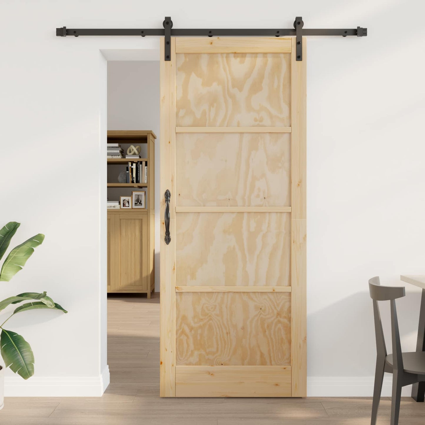 vidaXL Συρόμενη Πόρτα 86 x 211 cm Μασίφ Ξύλο Πεύκου Φυσικό και Μαύρο