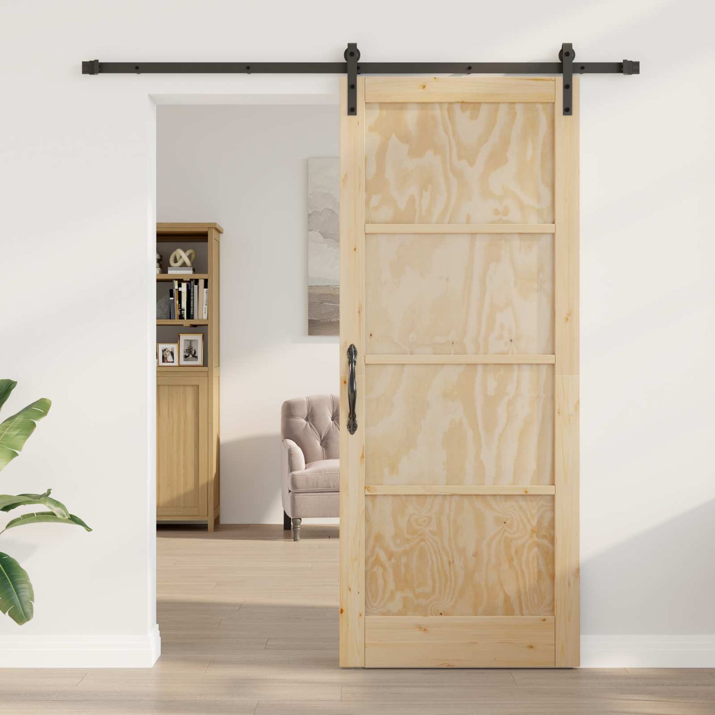 vidaXL Συρόμενη Πόρτα 86 x 211 cm Μασίφ Ξύλο Πεύκου Φυσικό και Μαύρο