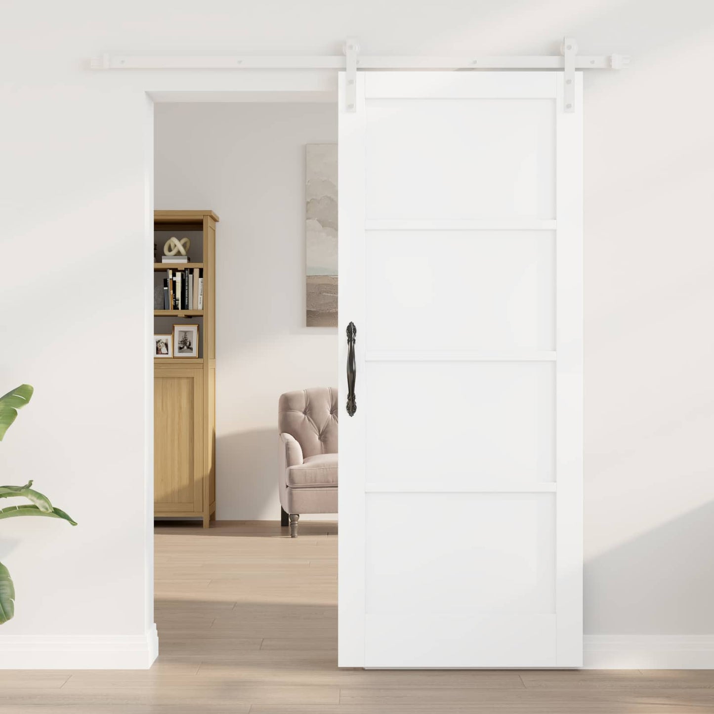vidaXL Συρόμενη Πόρτα 83 x 202 εκ. Μασίφ Ξύλο Πεύκου Λευκό