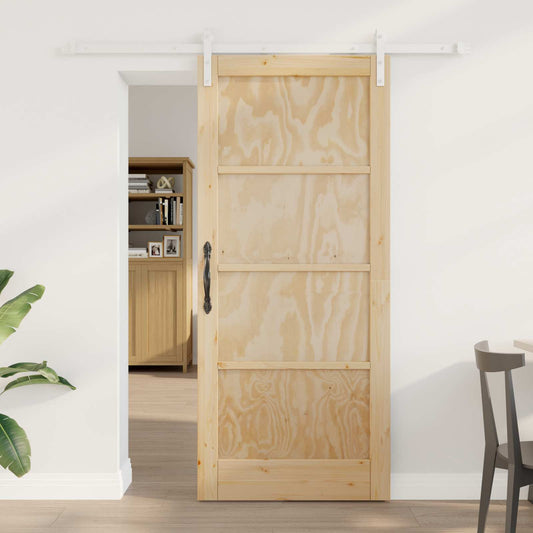 vidaXL Συρόμενη Πόρτα 86 x 198,5 cm Μασίφ Ξύλο Πεύκου Φυσικό και Λευκό