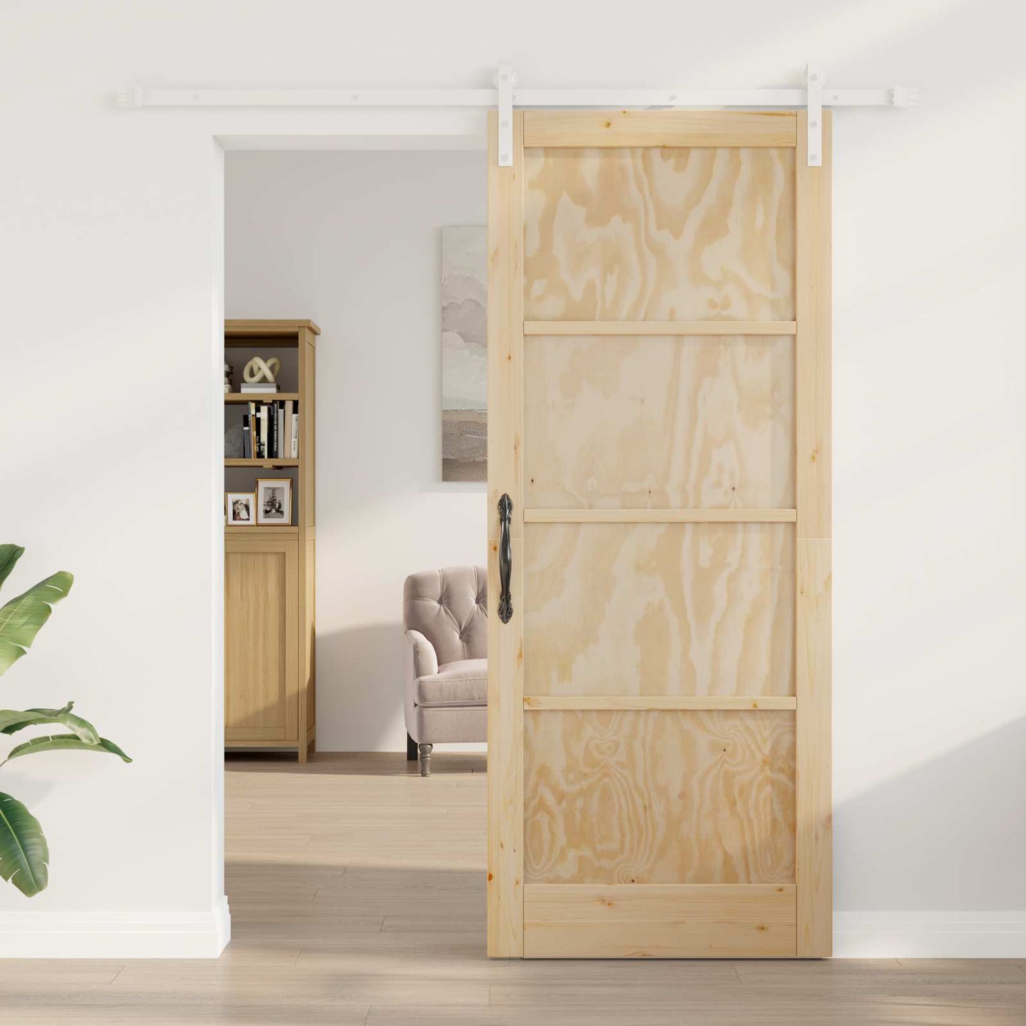 vidaXL Συρόμενη Πόρτα 86 x 211 cm Μασίφ Ξύλο Πεύκου Φυσικό και Λευκό