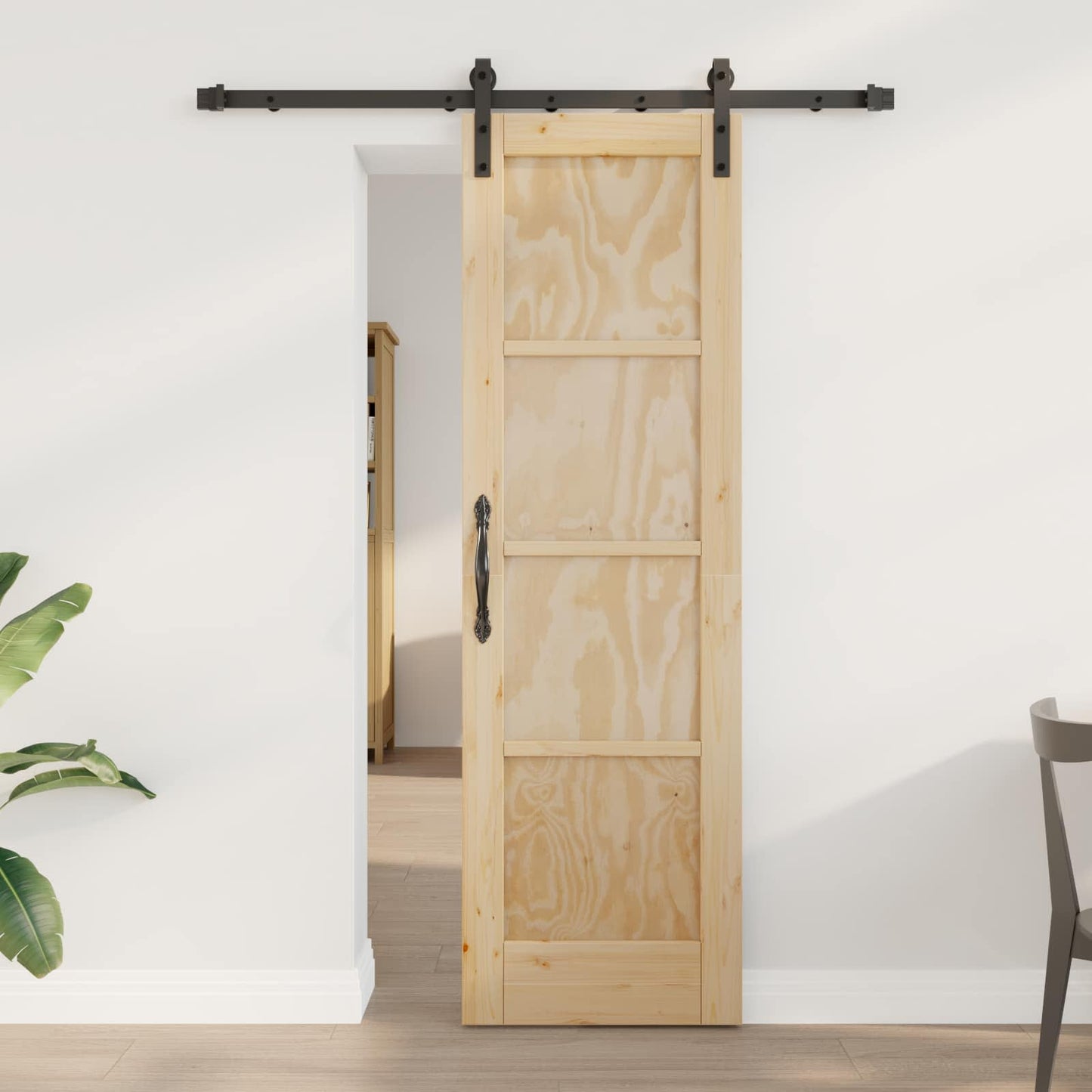 vidaXL Συρόμενη Πόρτα Φυσικό 61 x 198,5 εκ. Μασίφ Ξύλο Πεύκου