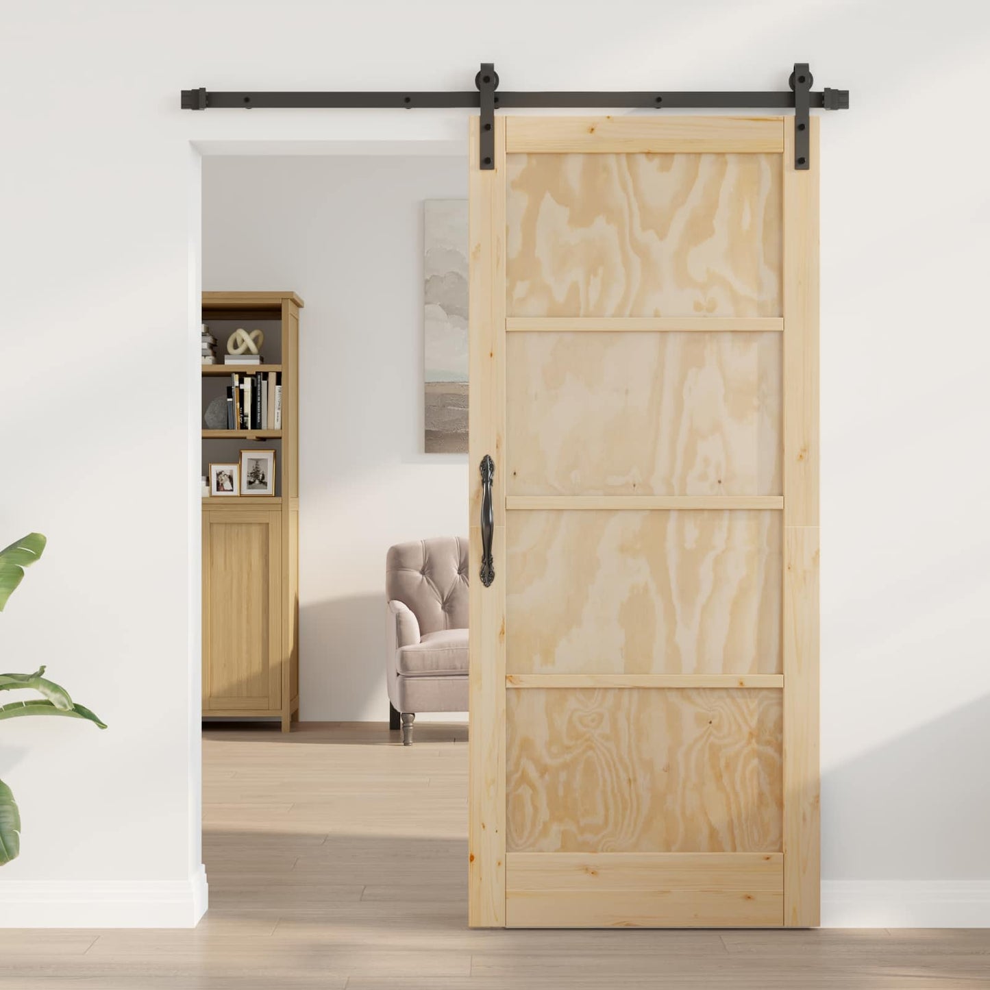 vidaXL Συρόμενη Πόρτα Φυσικό 86 x 198,5 cm Μασίφ Ξύλο Πεύκου