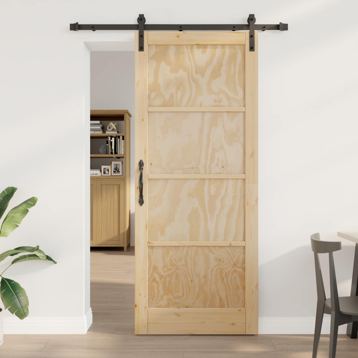 vidaXL Συρόμενη Πόρτα Φυσικό 86 x 211 cm Μασίφ Ξύλο Πεύκου