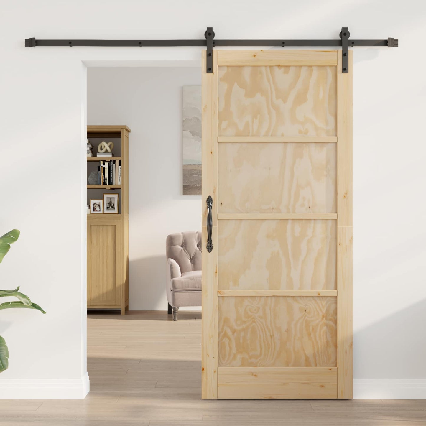 vidaXL Συρόμενη Πόρτα Φυσικό 86 x 198,5 cm Μασίφ Ξύλο Πεύκου