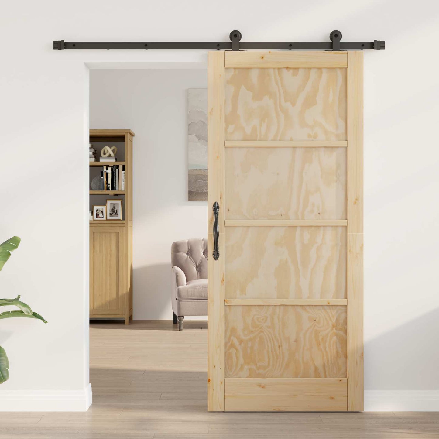 vidaXL Συρόμενη Πόρτα Φυσικό και Μαύρο 86 x 198,5 cm Μασίφ Ξύλο Πεύκου
