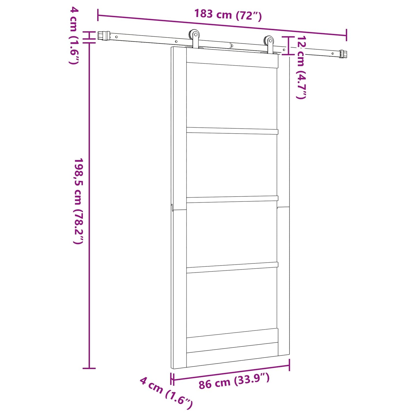 vidaXL Συρόμενη Πόρτα Φυσικό και Μαύρο 86 x 198,5 cm Μασίφ Ξύλο Πεύκου
