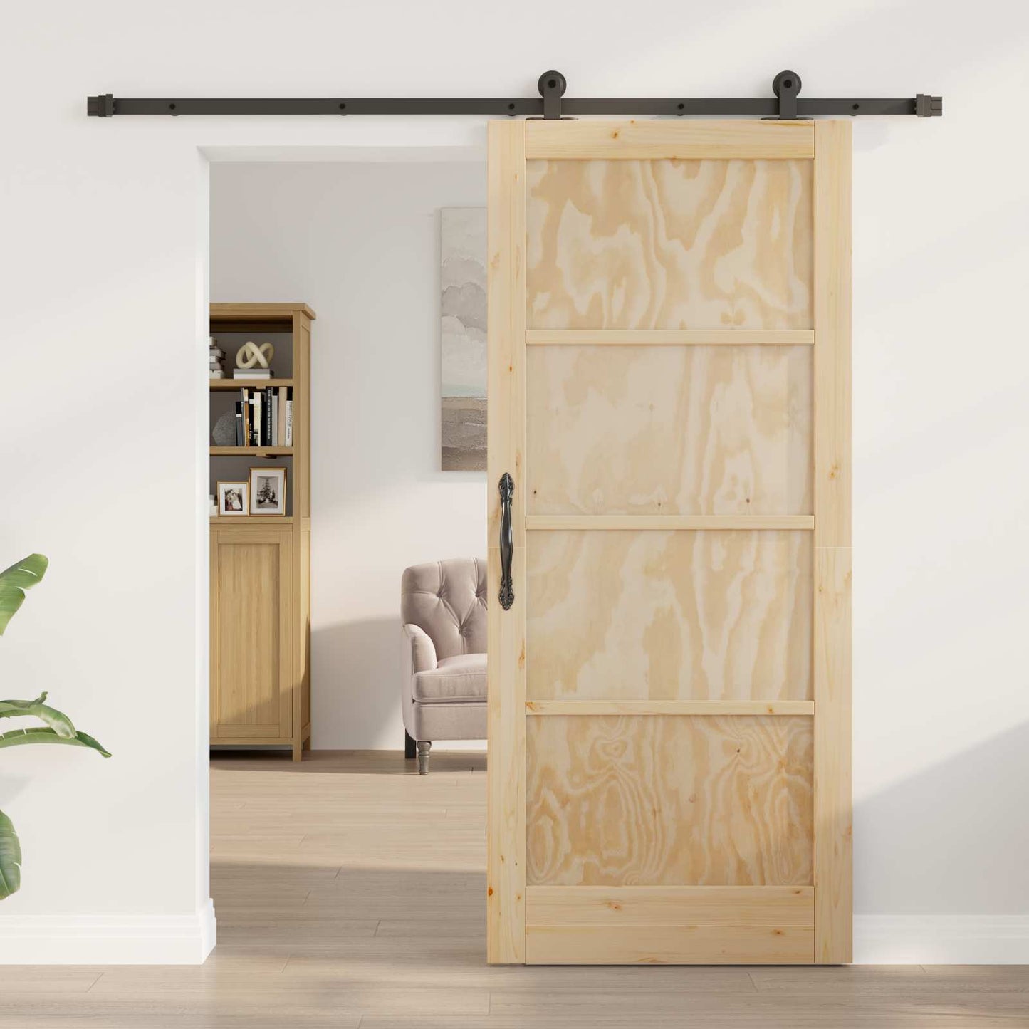 vidaXL Συρόμενη Πόρτα Φυσικό και Μαύρο 86 x 198,5 cm Μασίφ Ξύλο Πεύκου