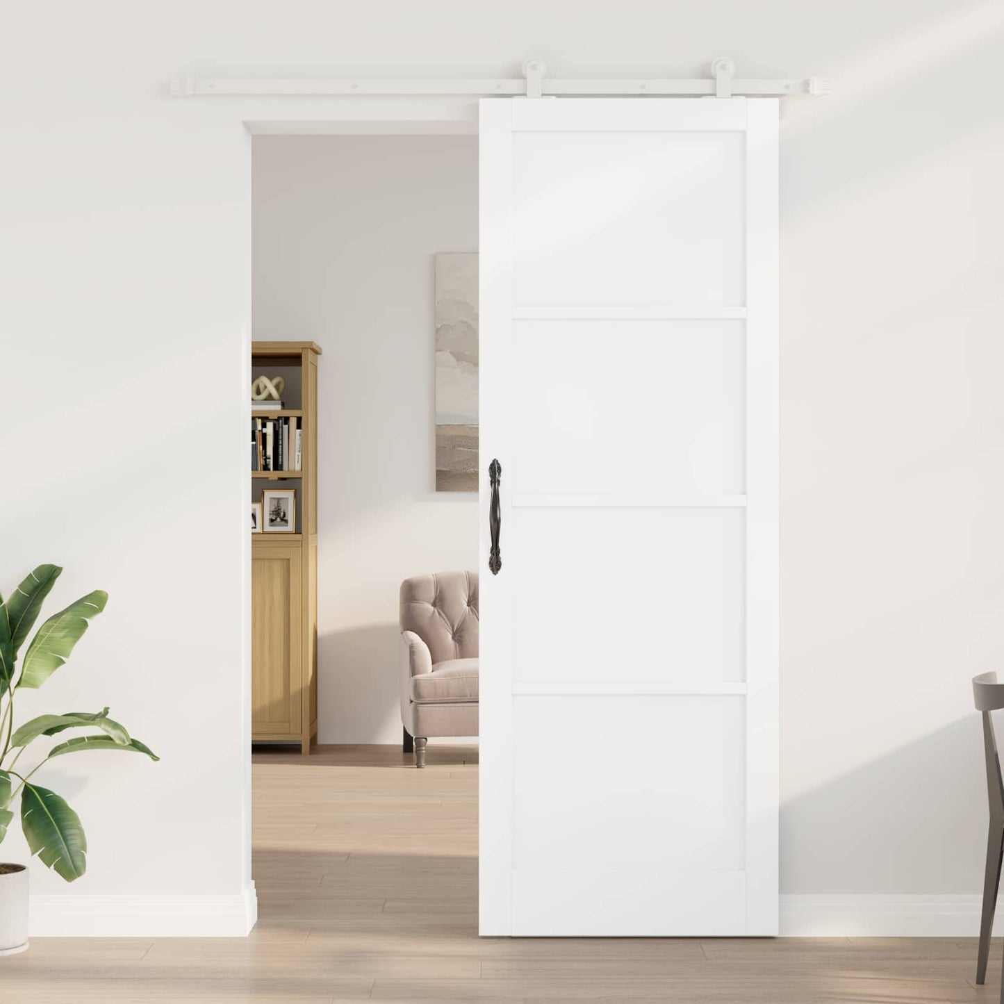 vidaXL Συρόμενη Πόρτα Λευκό 83 x 232 εκ. Μασίφ Ξύλο Πεύκου