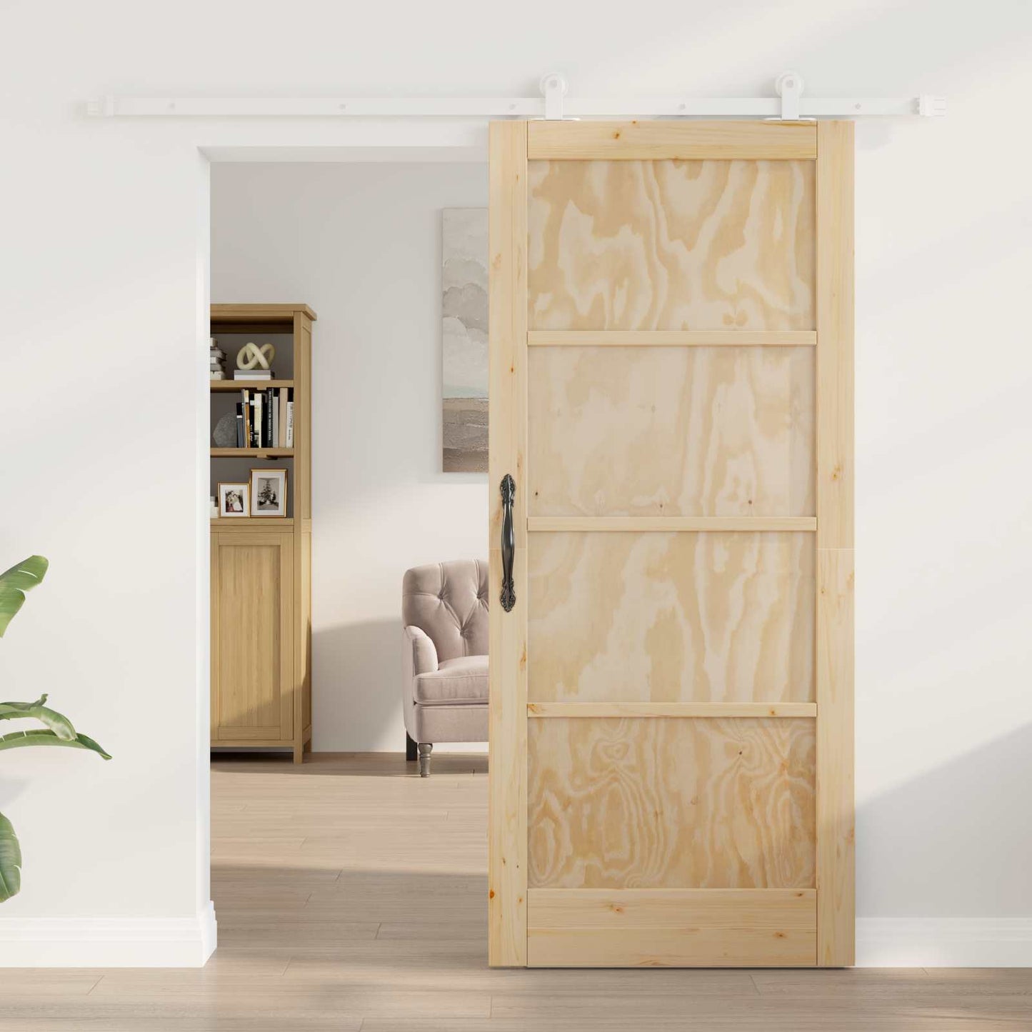 vidaXL Συρόμενη Πόρτα Φυσικό και Λευκό 86 x 198,5 cm Μασίφ Ξύλο Πεύκου