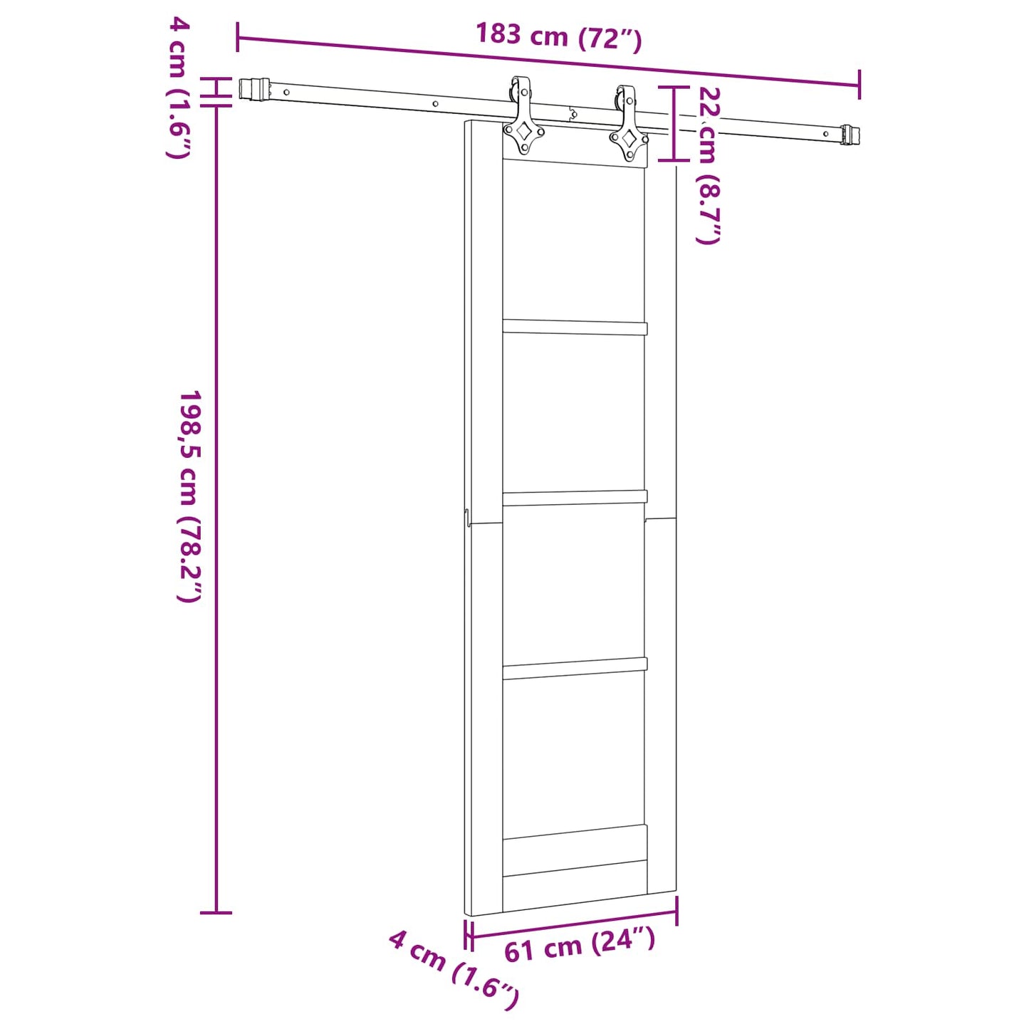 vidaXL Συρόμενη Πόρτα Φυσικό και Μαύρο 61 x 198,5 εκ.