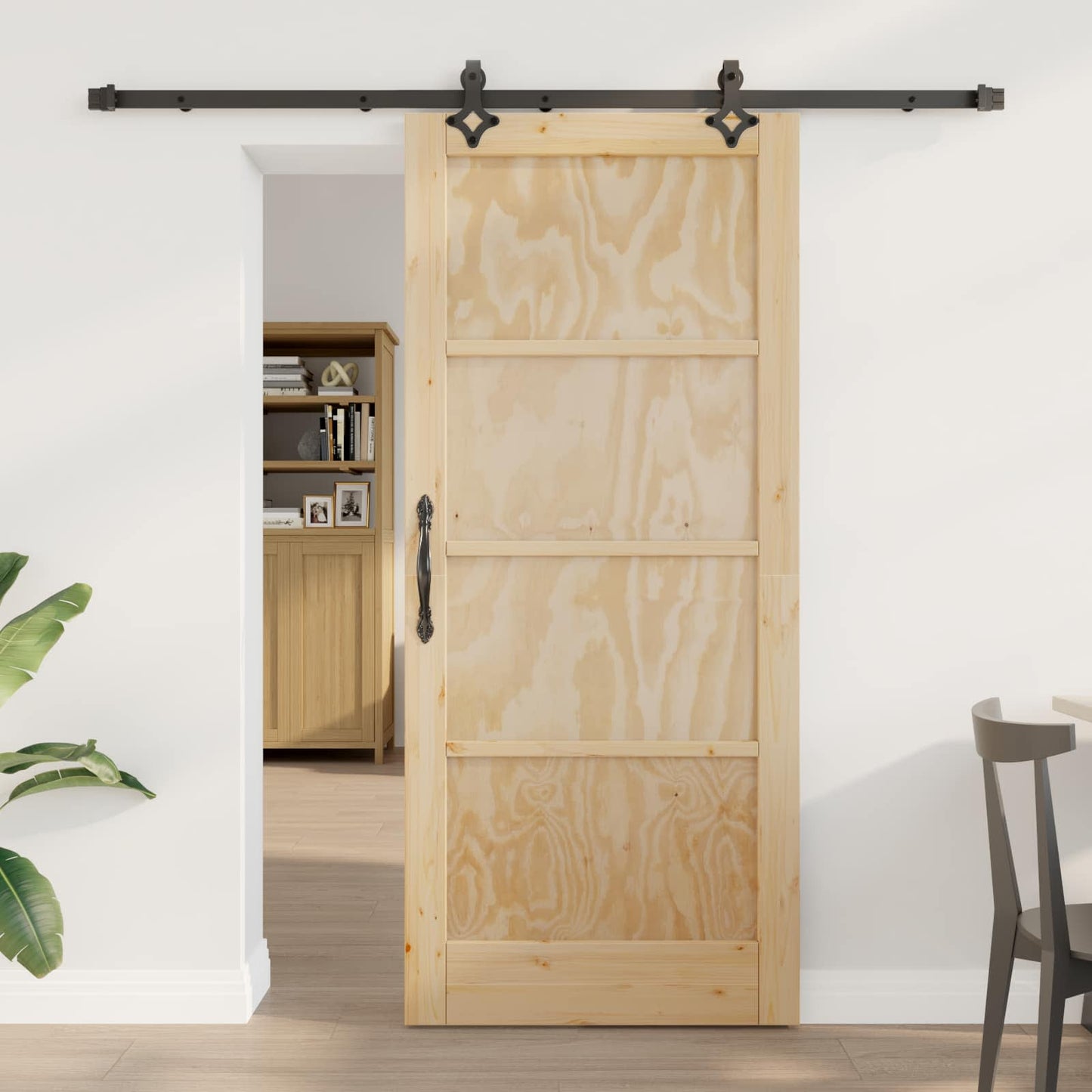 vidaXL Συρόμενη Πόρτα Φυσικό και Μαύρο 86 x 198,5 cm Μασίφ Ξύλο Πεύκου